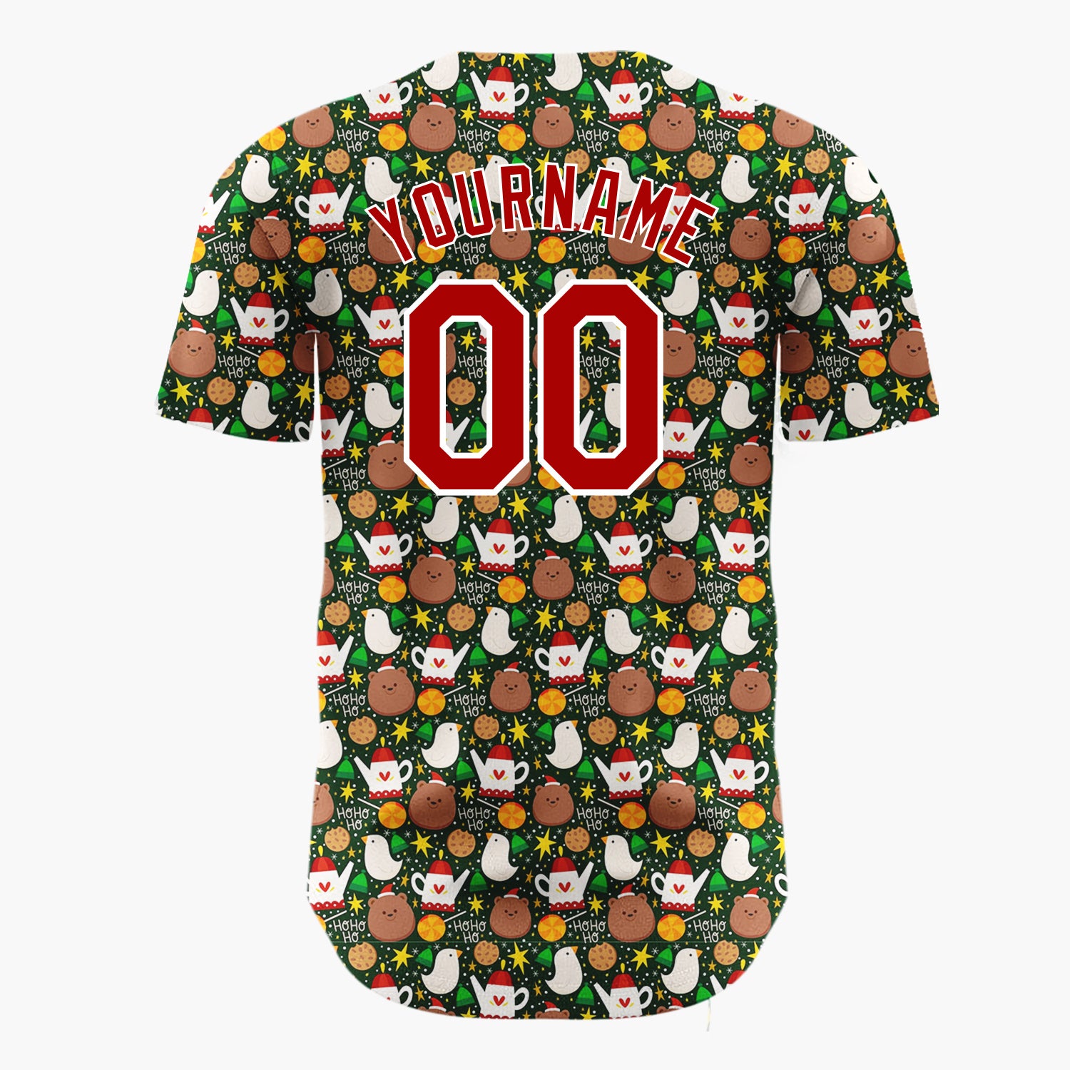 Custom Dark Green Brown Birds Cookies And Teapots Cozy Festive Pattern Christmas Baseball Jersey