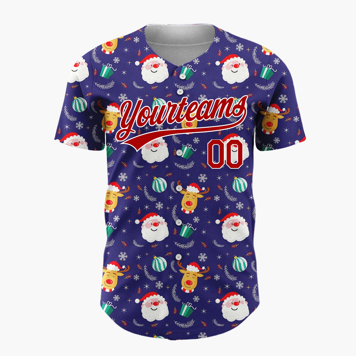 Custom Dark Blue Santa Snowman Night Sky Cartoon Pattern Christmas Baseball Jersey