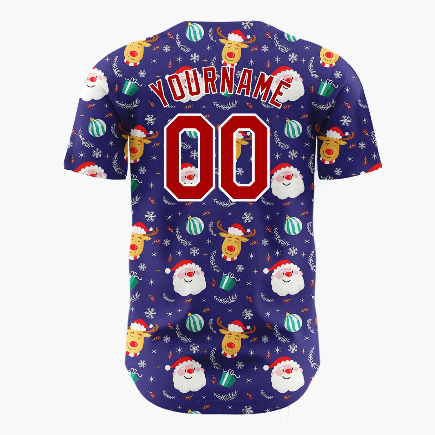 Custom Dark Blue Santa Snowman Night Sky Cartoon Pattern Christmas Baseball Jersey