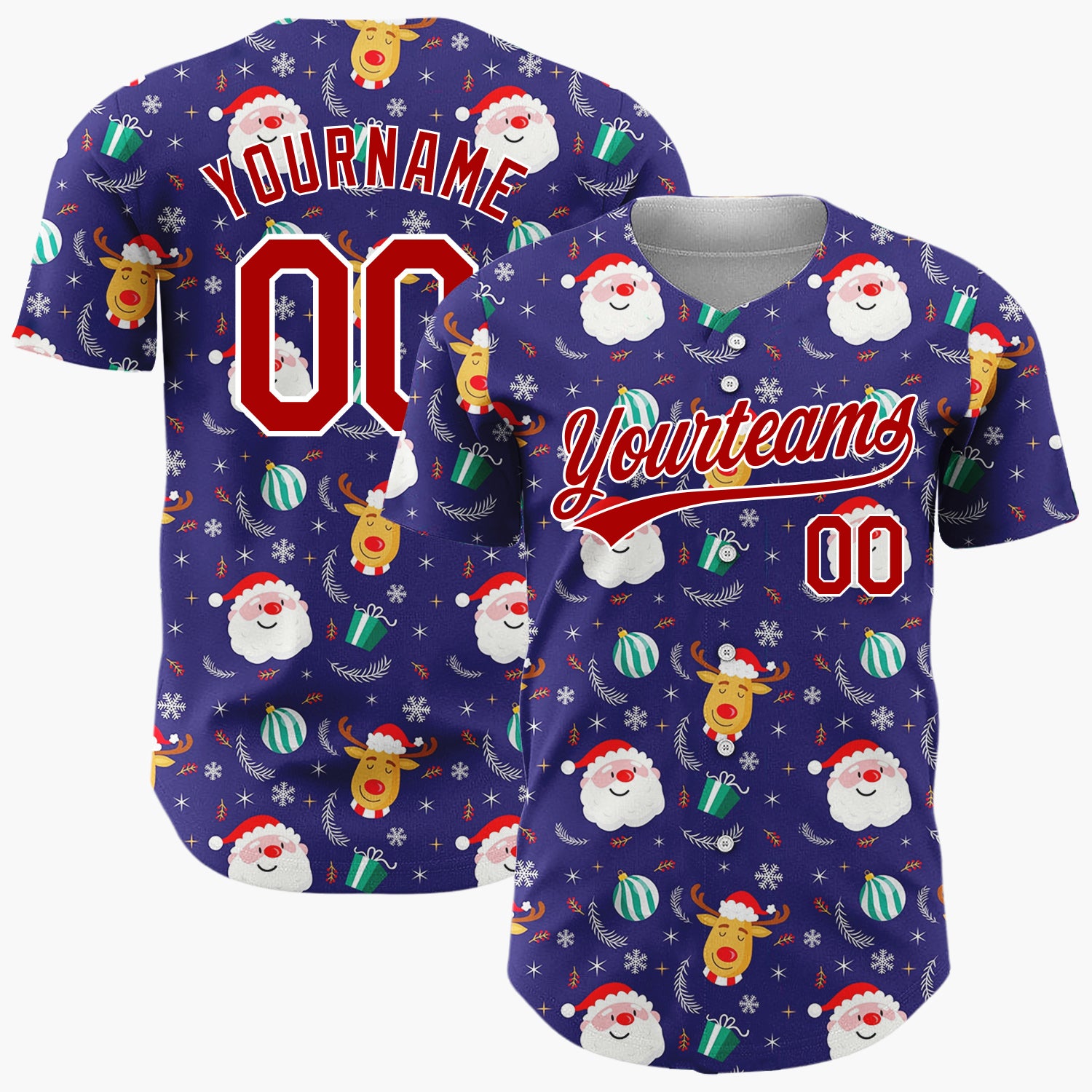 Custom Dark Blue Santa Snowman Night Sky Cartoon Pattern Christmas Baseball Jersey