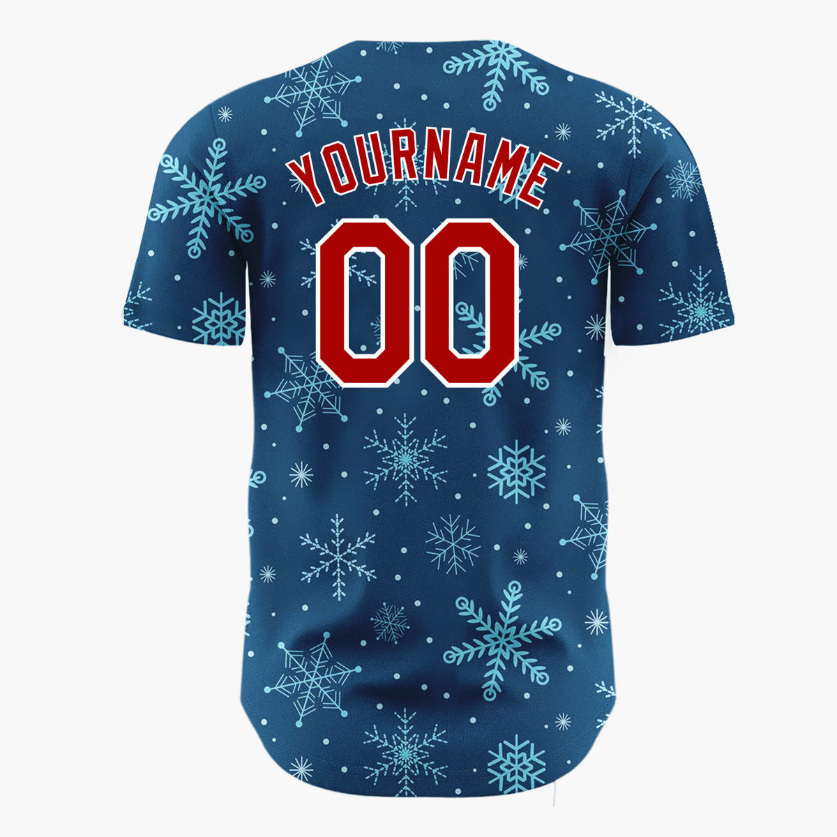 Custom Dark Blue Snowflakes Winter Geometric Abstract Pattern Christmas Baseball Jersey