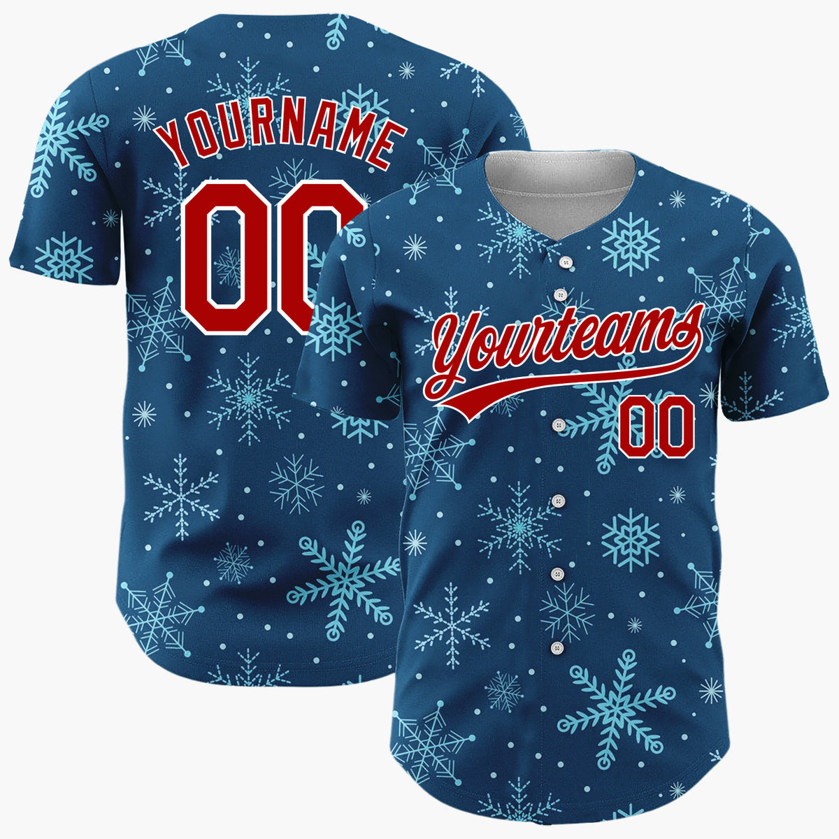 Custom Dark Blue Snowflakes Winter Geometric Abstract Pattern Christmas Baseball Jersey