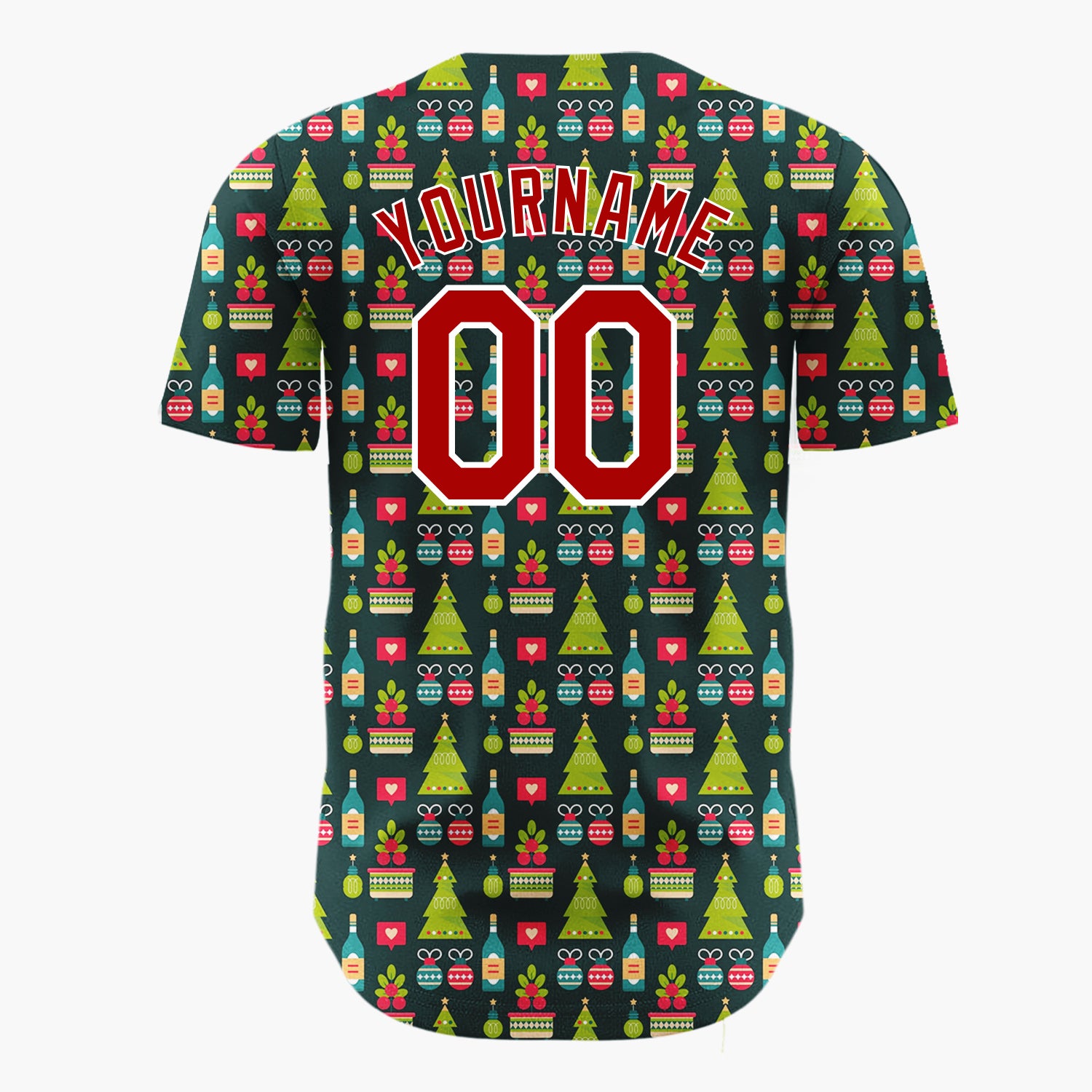 Custom Dark Green Christmas Village Festive Cartoon Pattern Christmas Baseball Jersey