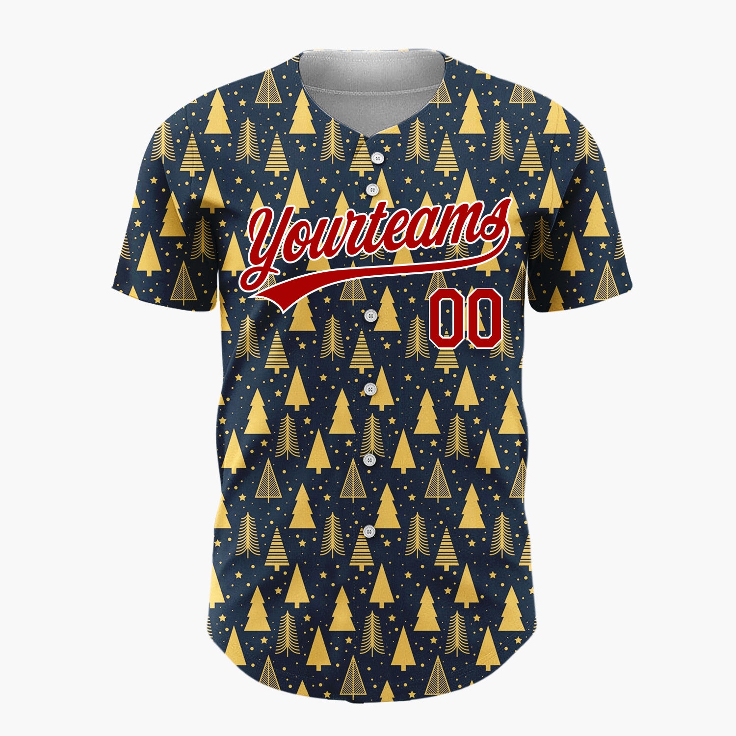 Custom Dark Blue Gold Minimalist Tree And Star Christmas Baseball Jersey
