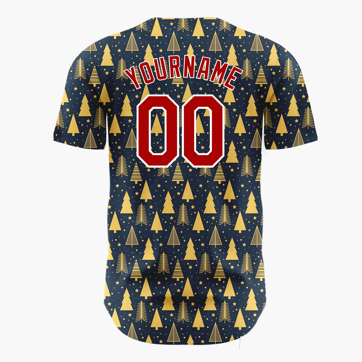 Custom Dark Blue Gold Minimalist Tree And Star Christmas Baseball Jersey