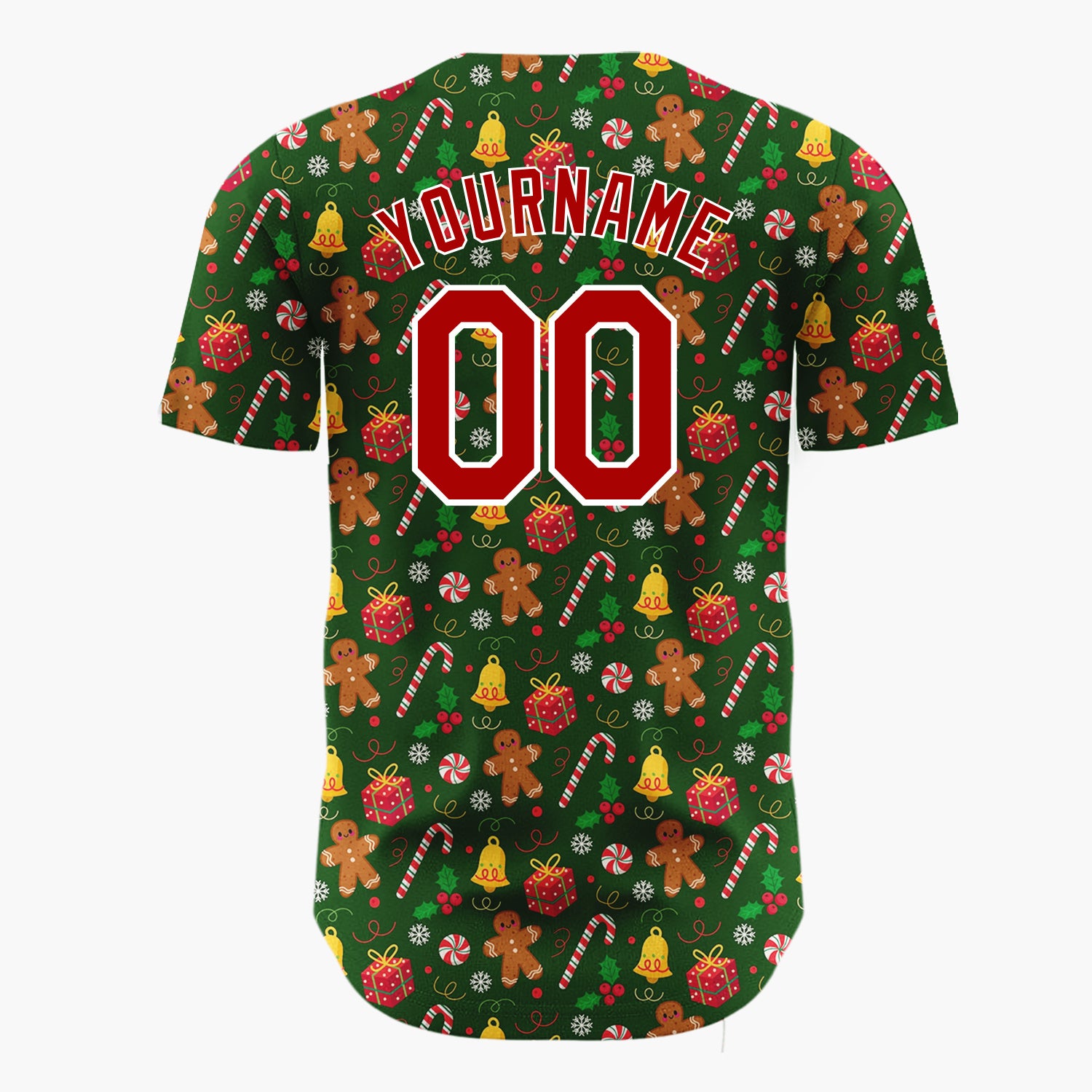 Custom Dark Green Candy Canes Holly Doodles Cartoon Pattern Christmas Baseball Jersey