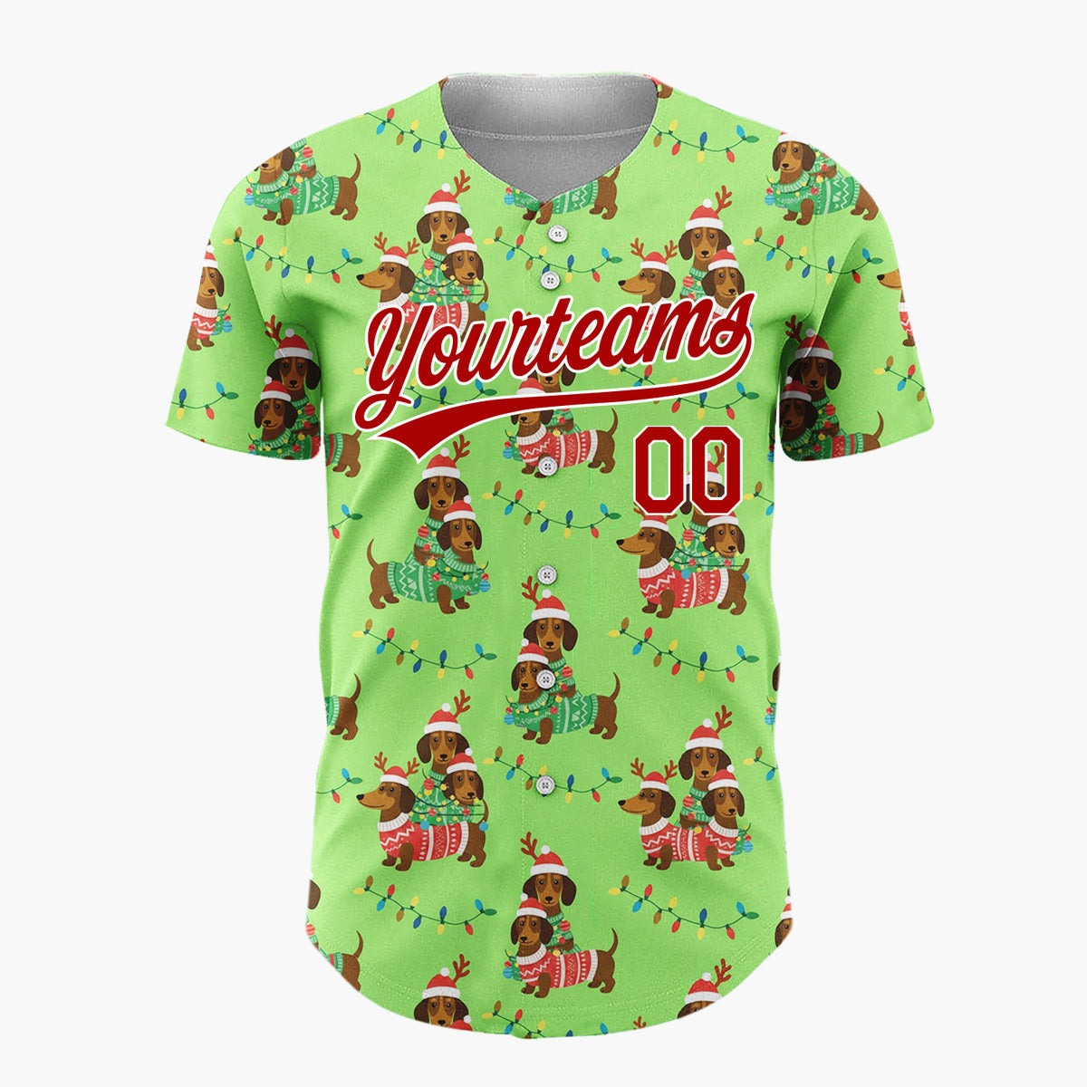 Custom Green Brown Dachshunds In Christmas Sweaters Festive Holiday Pattern Christmas Baseball Jersey