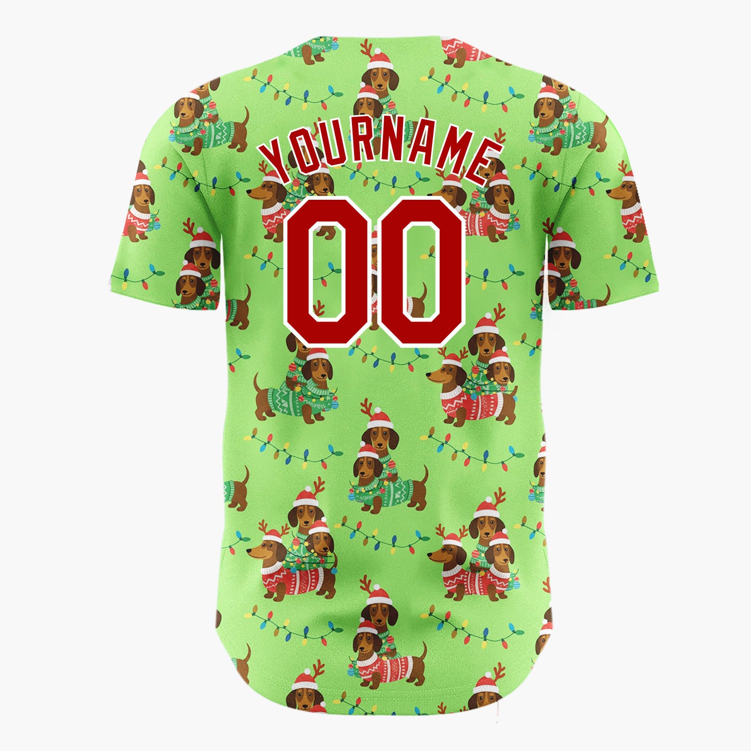 Custom Green Brown Dachshunds In Christmas Sweaters Festive Holiday Pattern Christmas Baseball Jersey
