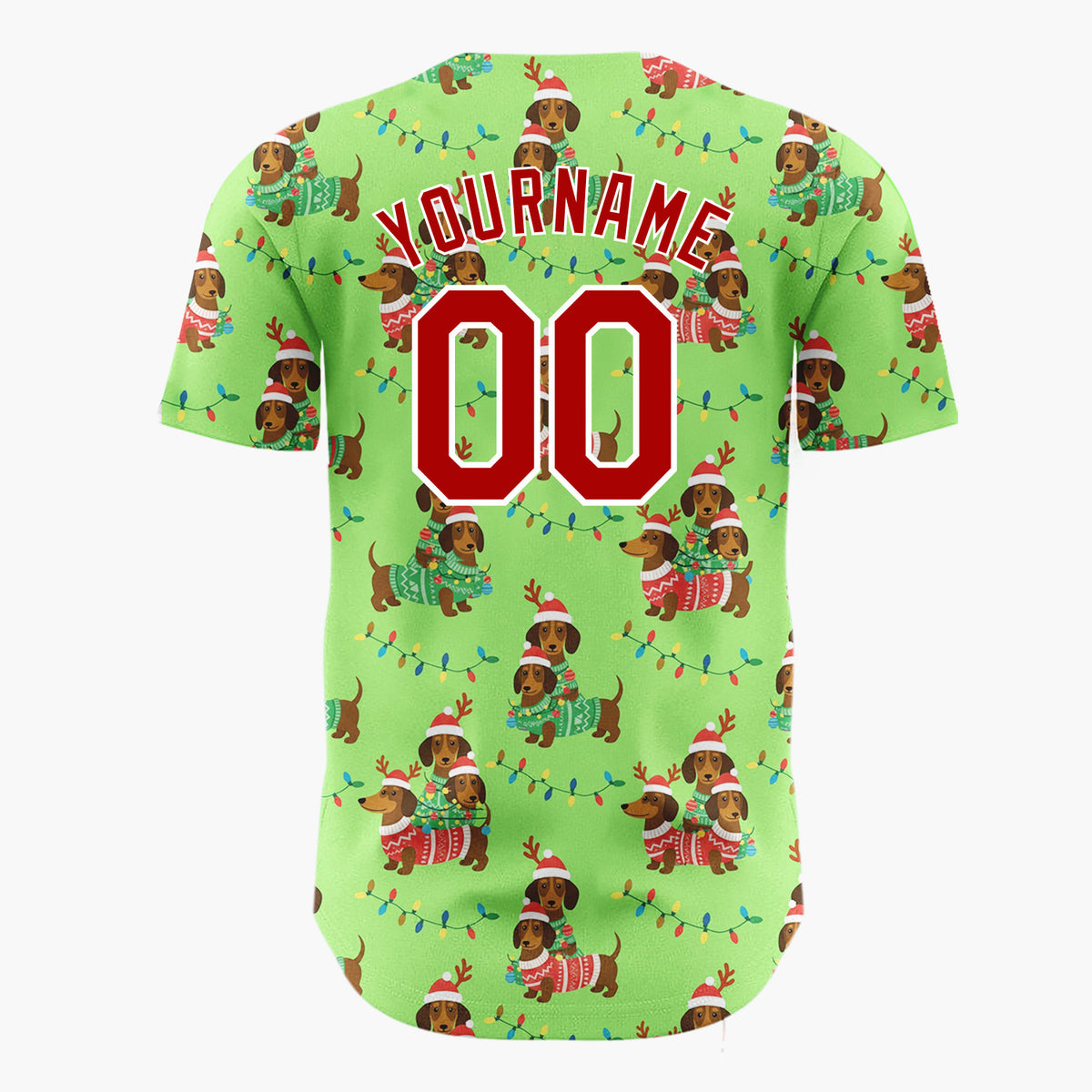 Custom Green Brown Dachshunds In Christmas Sweaters Festive Holiday Pattern Christmas Baseball Jersey