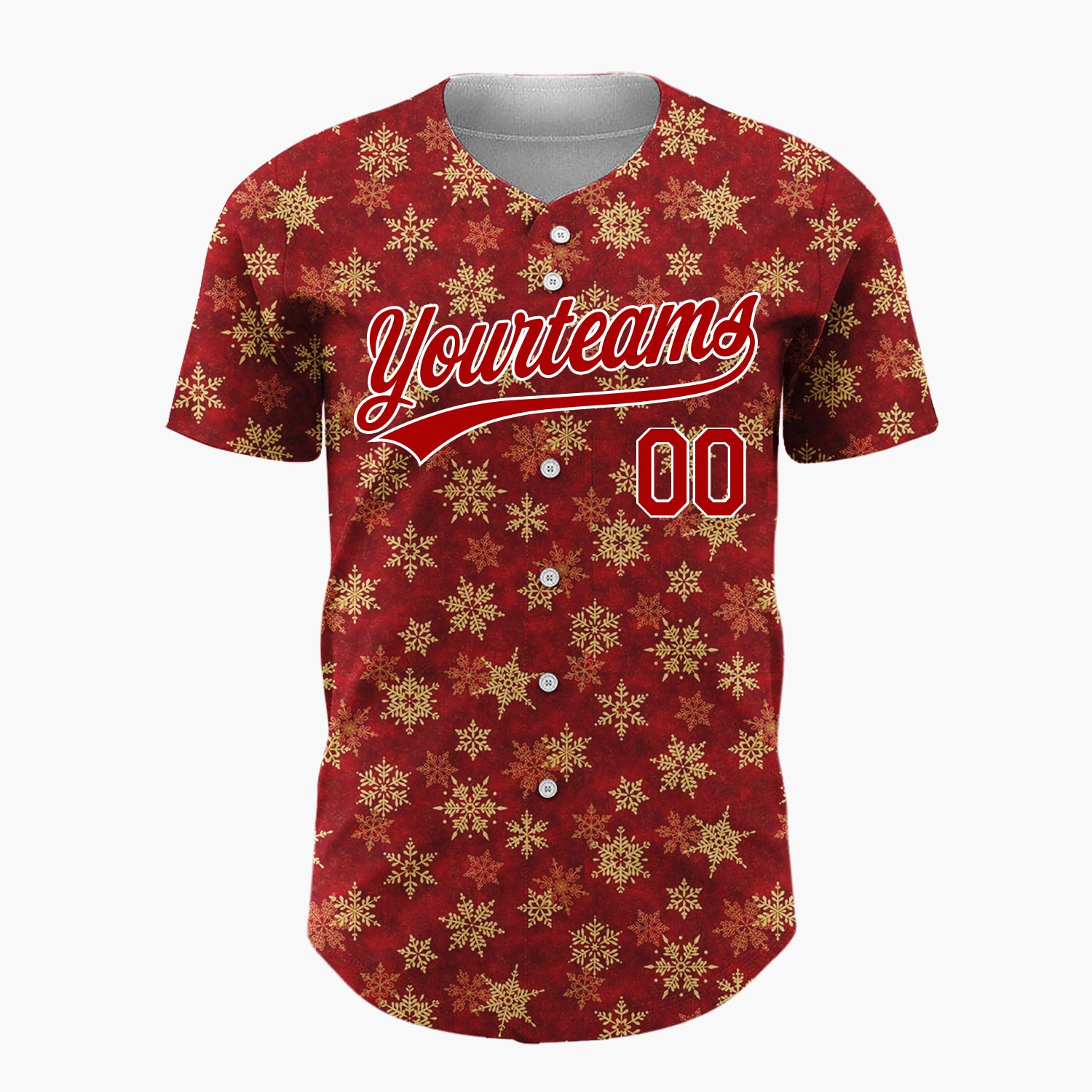 Custom Dark Red Golden Snowflakes Minimalist Pattern Christmas Baseball Jersey