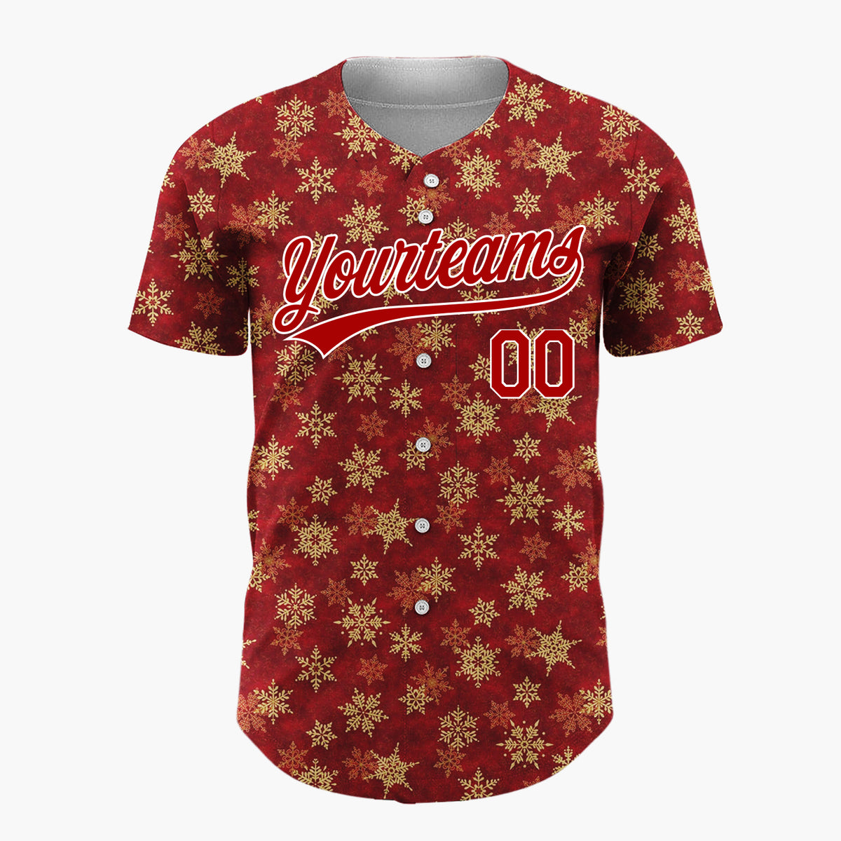 Custom Dark Red Golden Snowflakes Minimalist Pattern Christmas Baseball Jersey