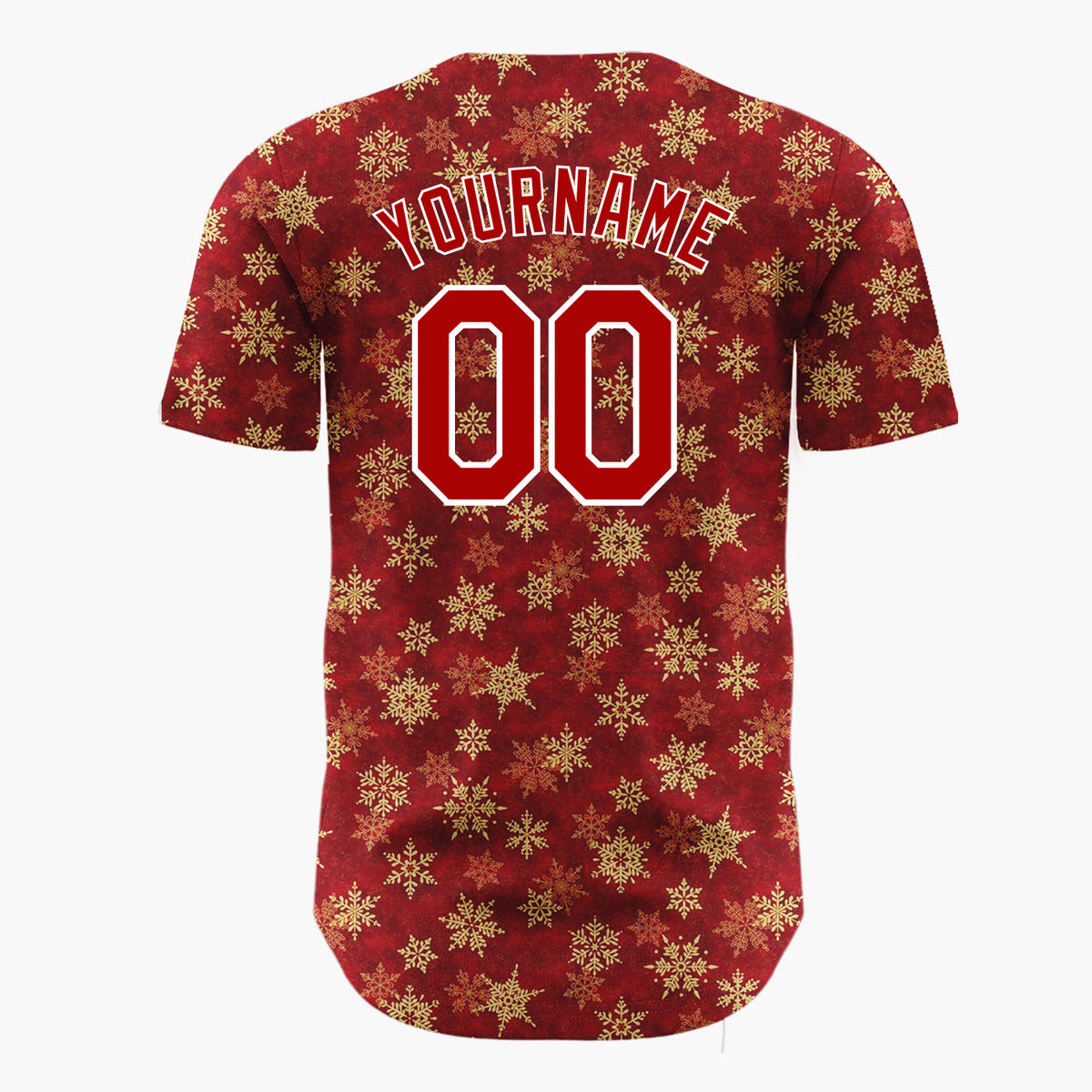 Custom Dark Red Golden Snowflakes Minimalist Pattern Christmas Baseball Jersey