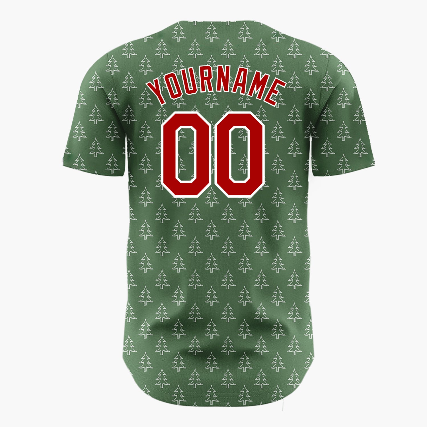 Custom Forest Green White Pine Trees Simple Doodle Pattern Christmas Baseball Jersey