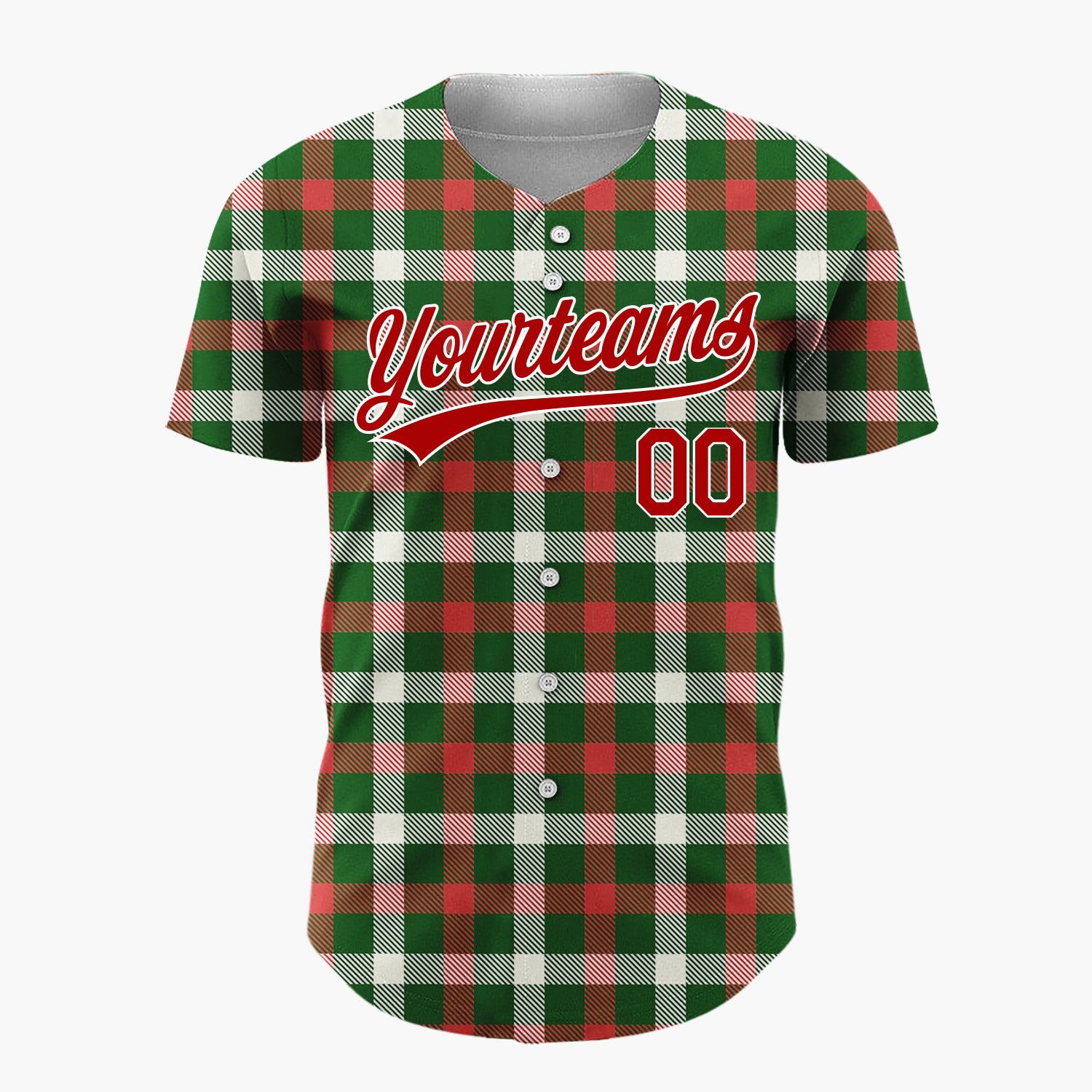 Custom Green Red And Cream Traditional Tartan Plaid Pattern Christmas Baseball Jersey