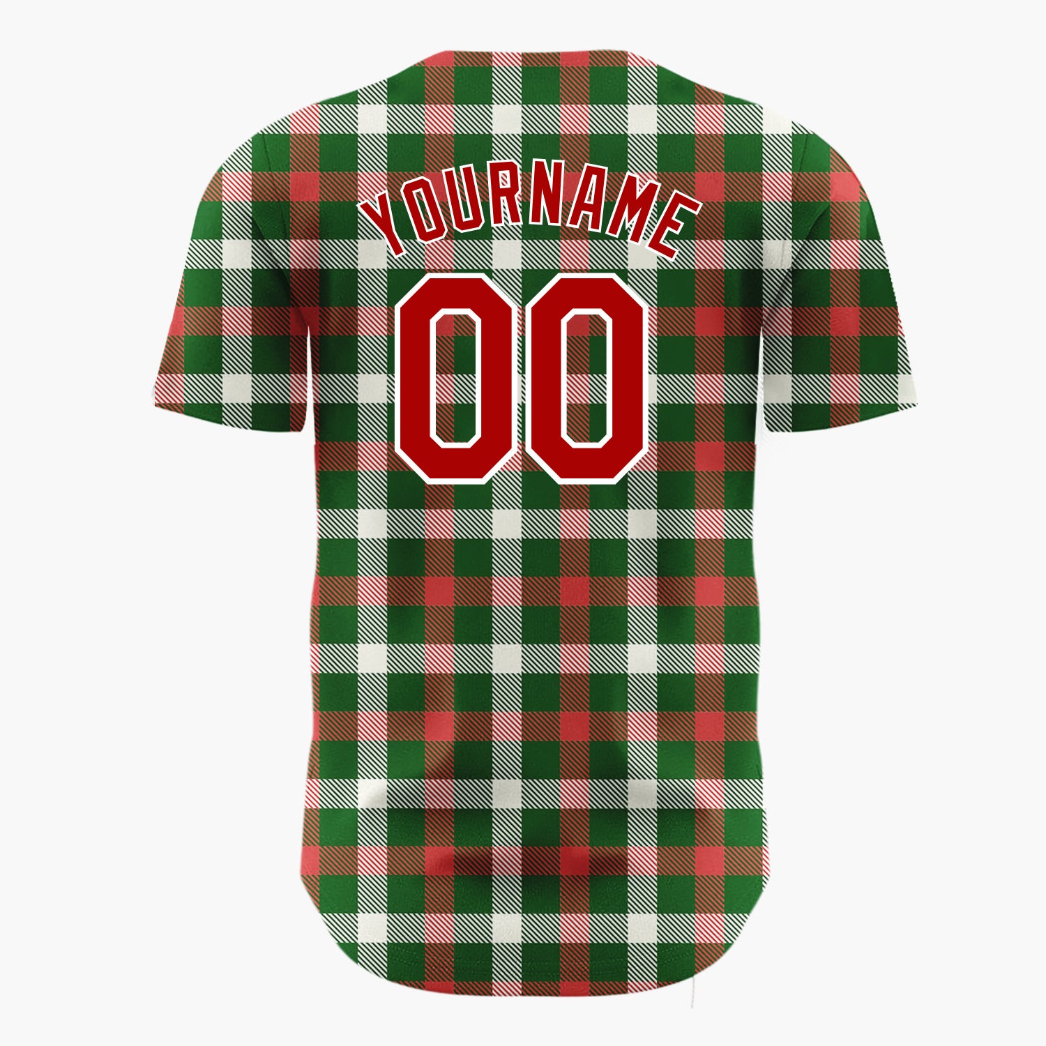 Custom Green Red And Cream Traditional Tartan Plaid Pattern Christmas Baseball Jersey