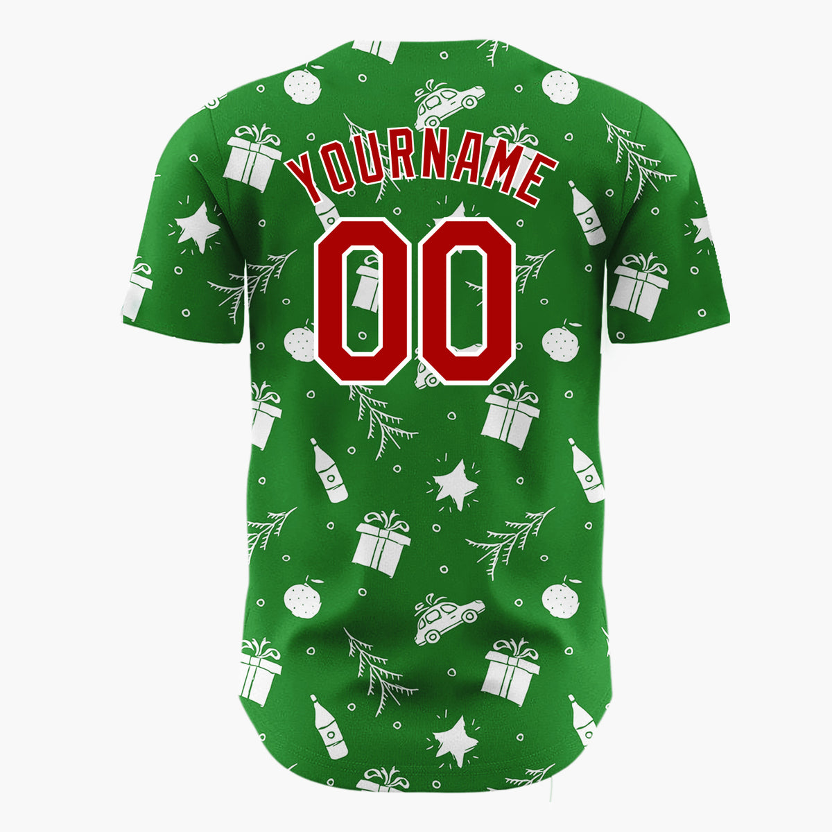 Custom Green Car Gift And Star Doodle Christmas Baseball Jersey