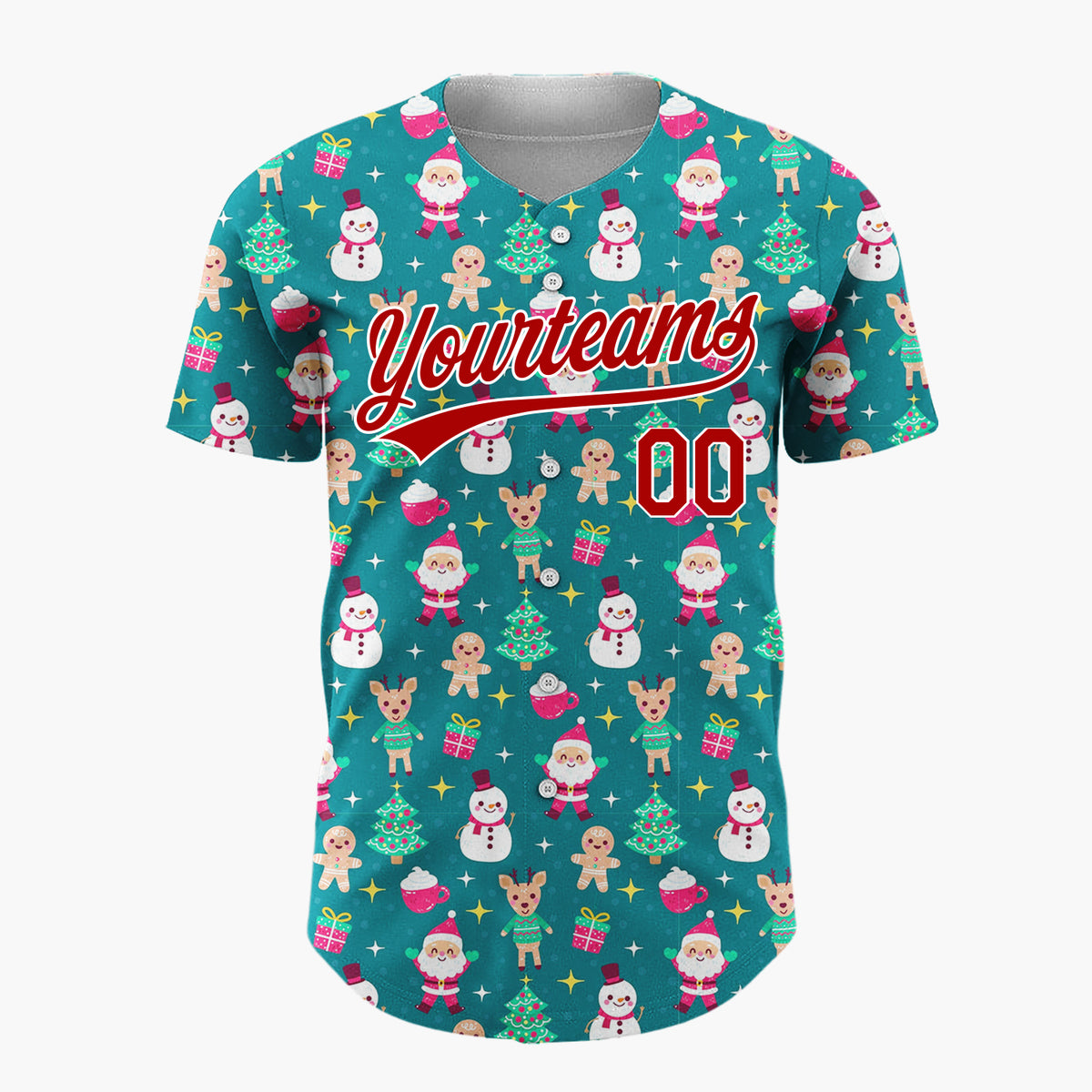 Custom Dark Green Snowman Gingerbread Men Cartoon Pattern Christmas Baseball Jersey