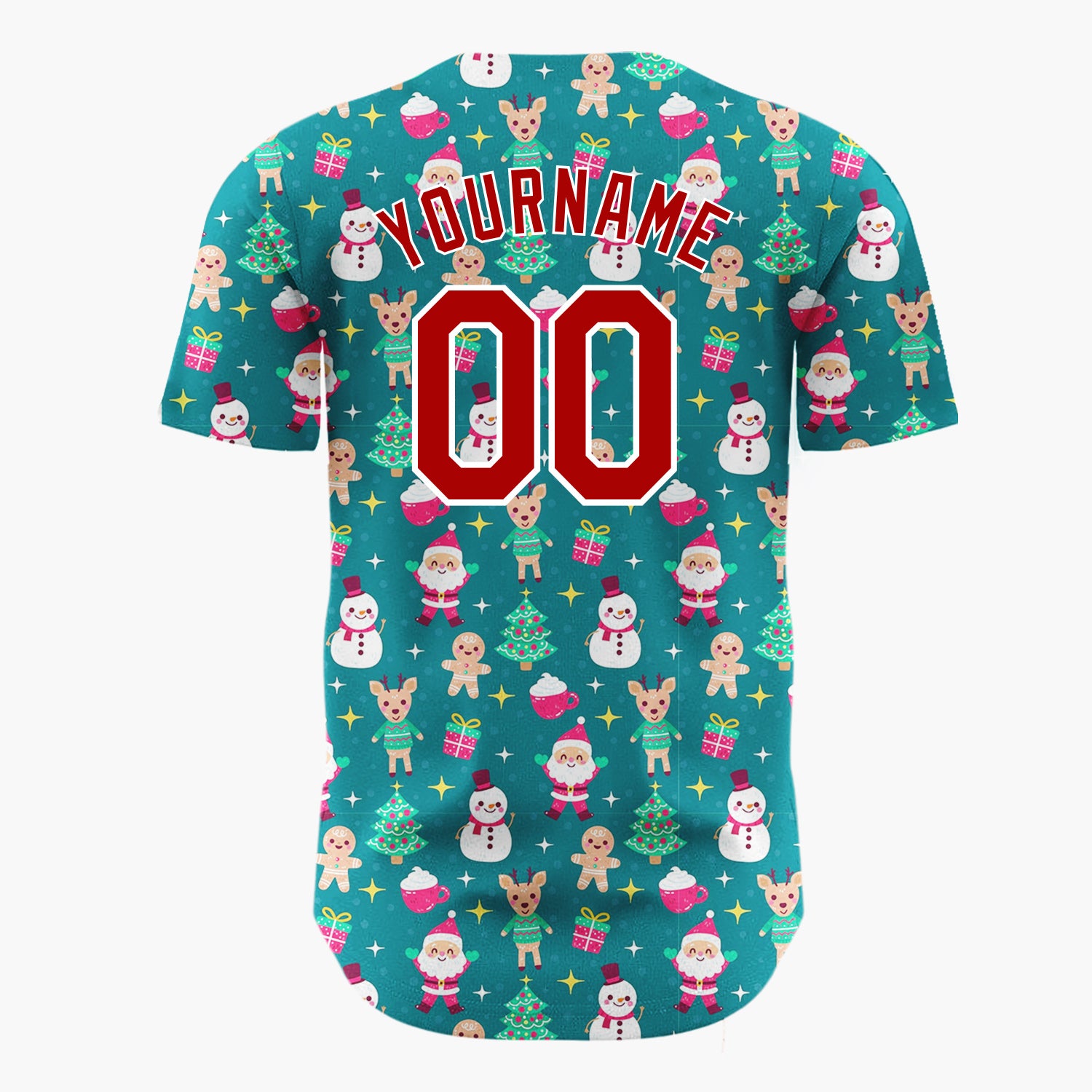 Custom Dark Green Snowman Gingerbread Men Cartoon Pattern Christmas Baseball Jersey