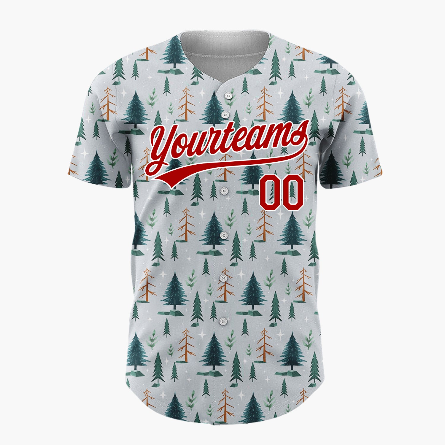 Custom Gray Pine Fir Trees Winter Woodland Pattern Christmas Baseball Jersey