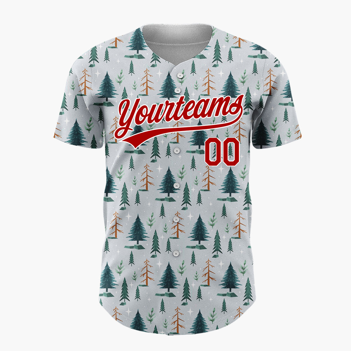 Custom Gray Pine Fir Trees Winter Woodland Pattern Christmas Baseball Jersey