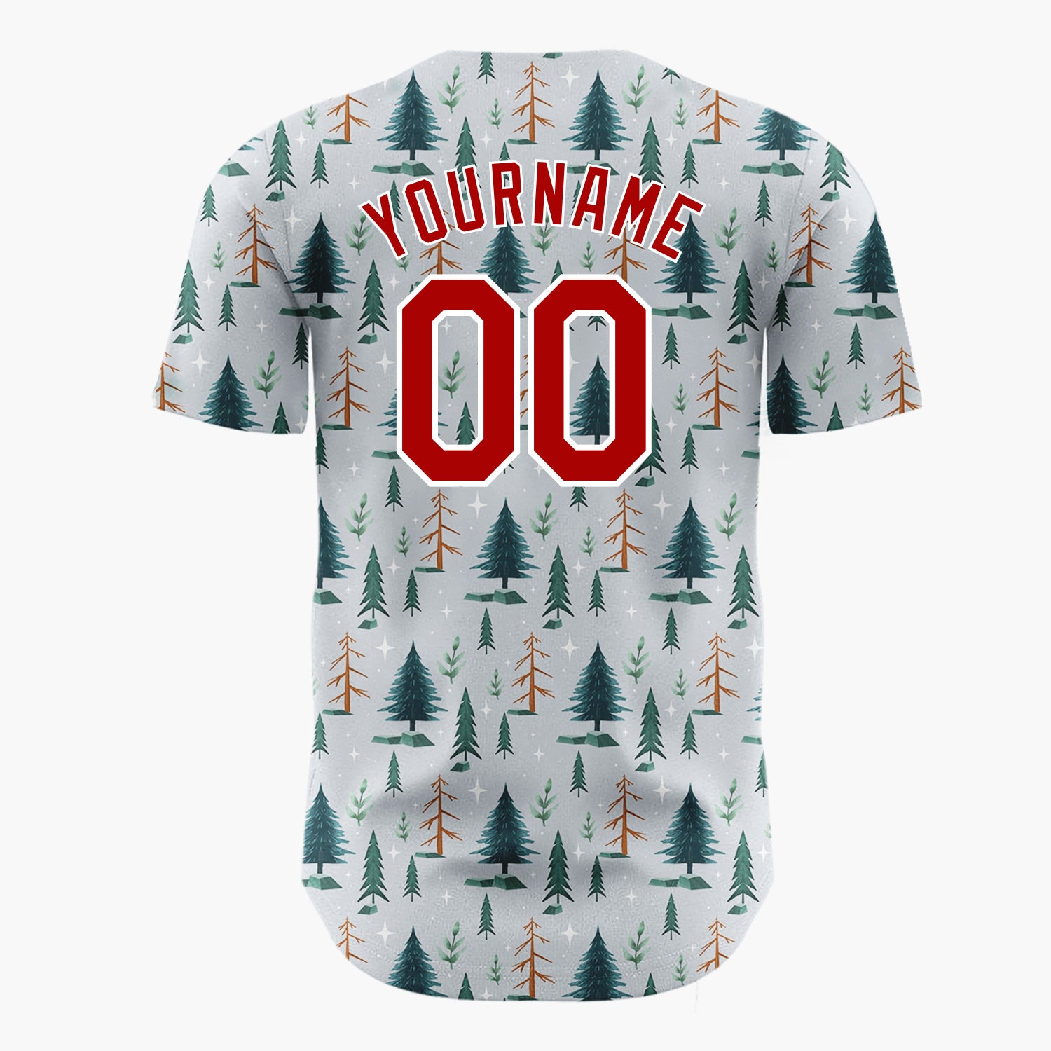 Custom Gray Pine Fir Trees Winter Woodland Pattern Christmas Baseball Jersey