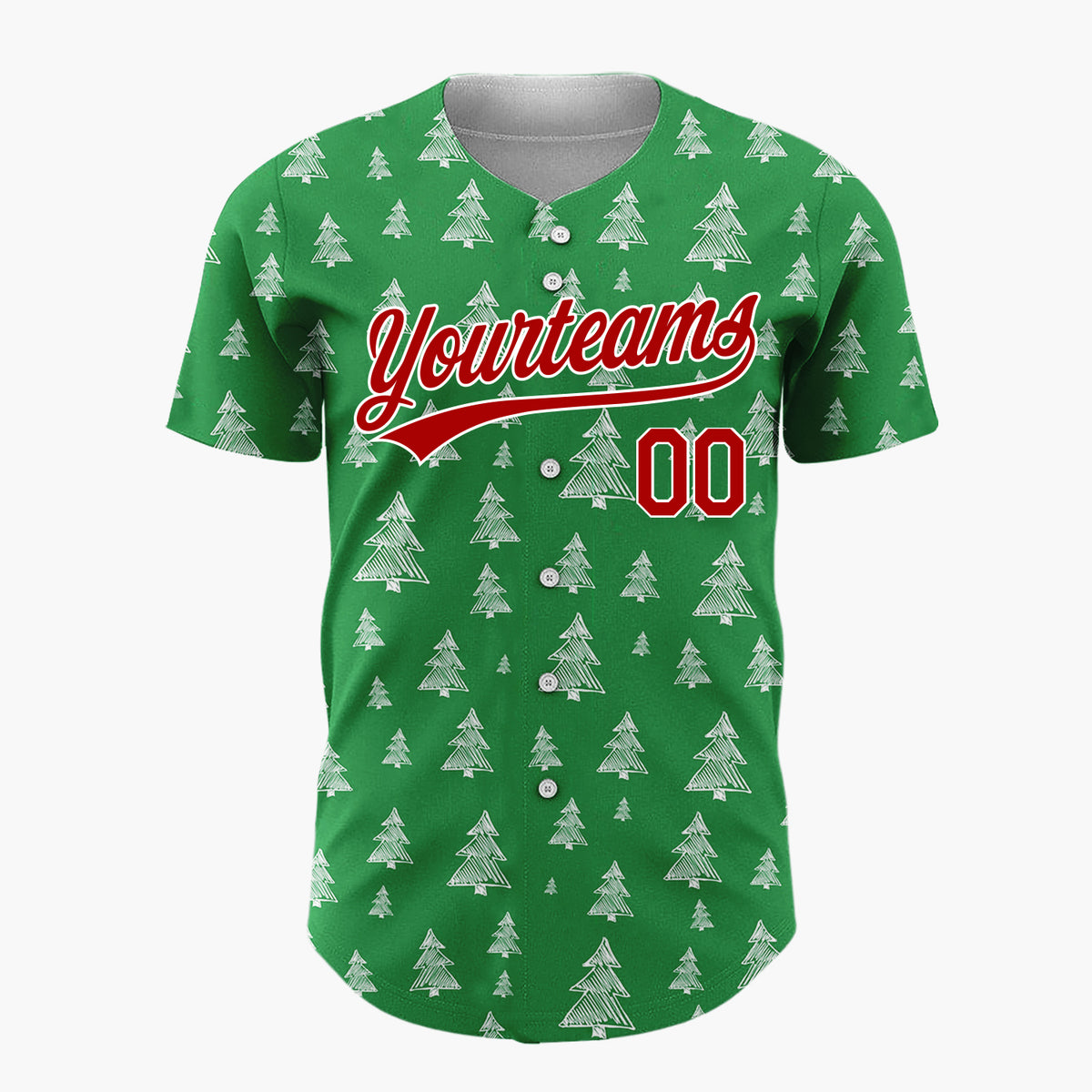 Custom Green White Sketch Christmas Trees Doodle Pattern Christmas Baseball Jersey