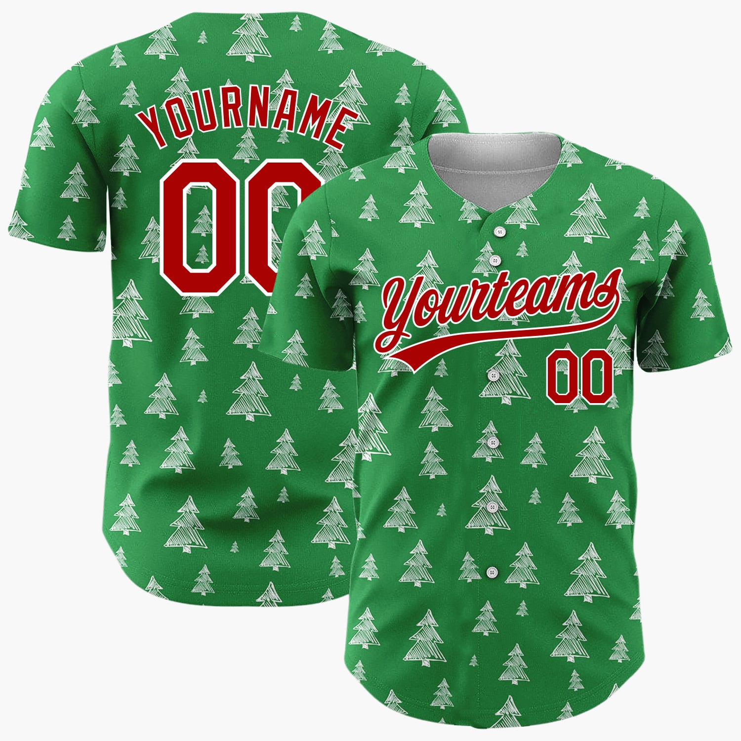 Custom Green White Sketch Christmas Trees Doodle Pattern Christmas Baseball Jersey