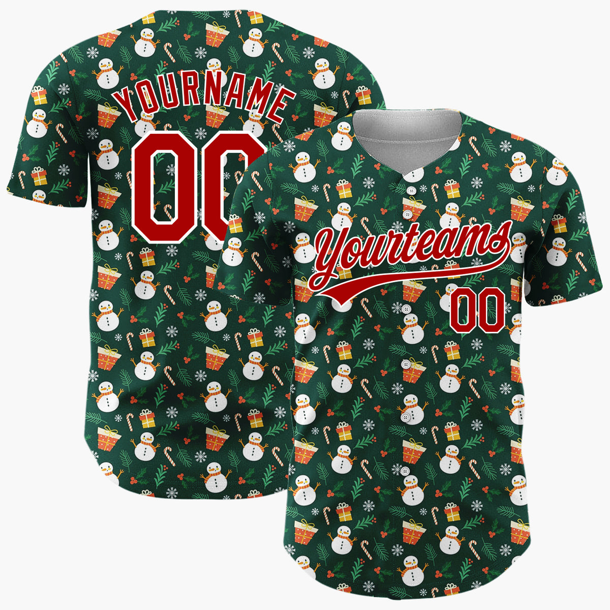 Custom Dark Green Snowman Gift Boxes Whimsical Cartoon Pattern Christmas Baseball Jersey