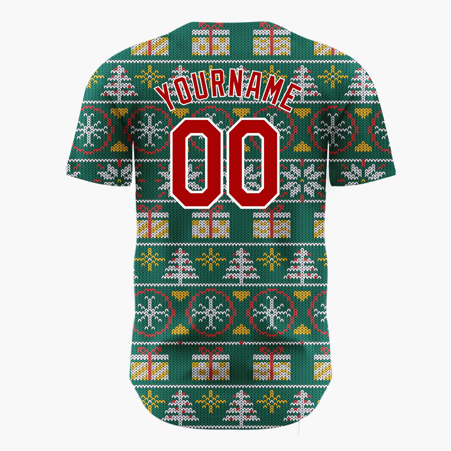 Custom Green Red Trees Gifts And Snowflakes Knitted Christmas Baseball Jersey