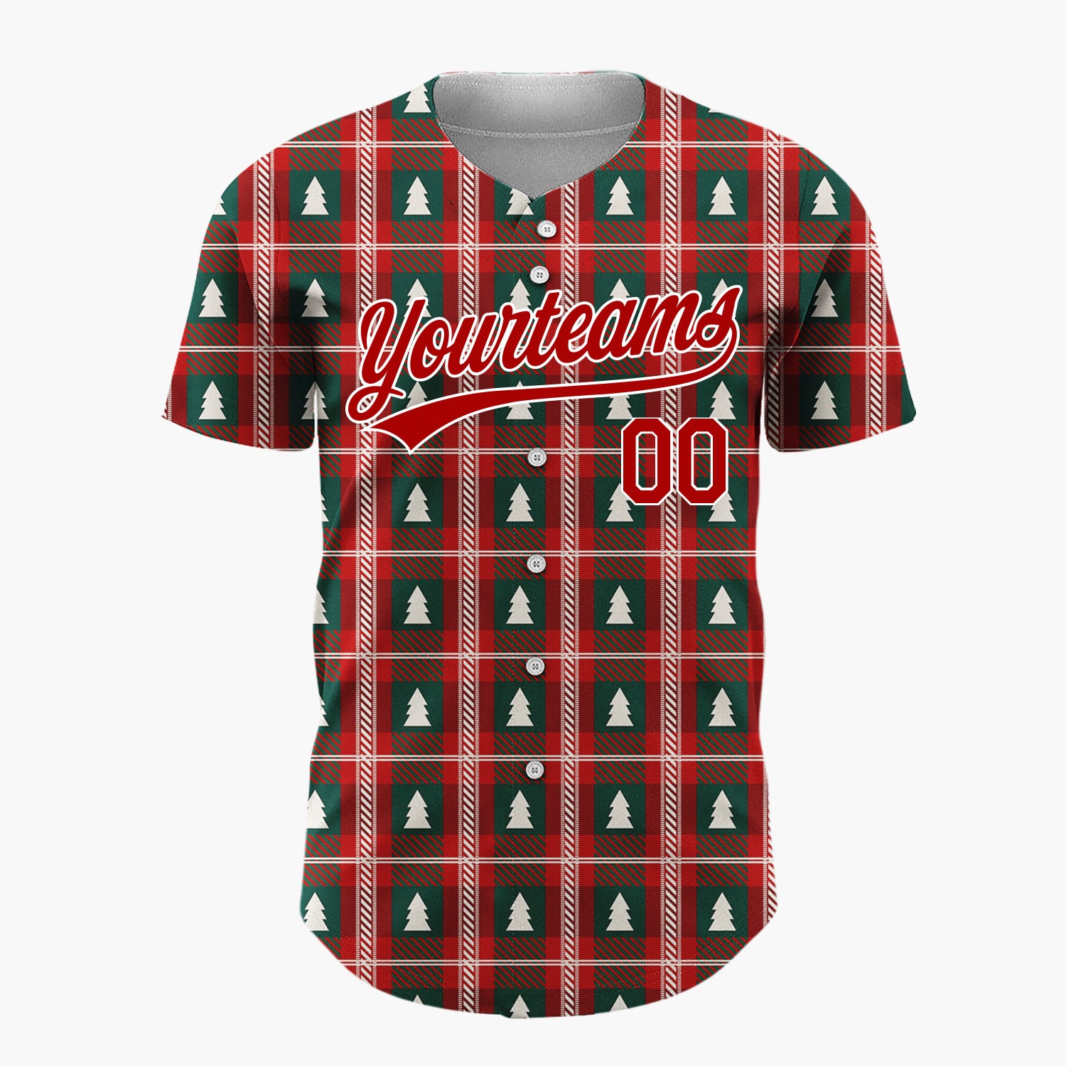 Custom Dark Red Christmas Tartan Plaid Plaid Pattern Christmas Baseball Jersey
