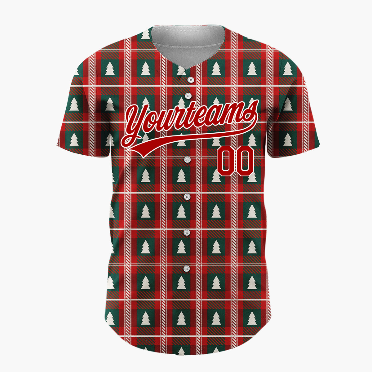 Custom Dark Red Christmas Tartan Plaid Plaid Pattern Christmas Baseball Jersey