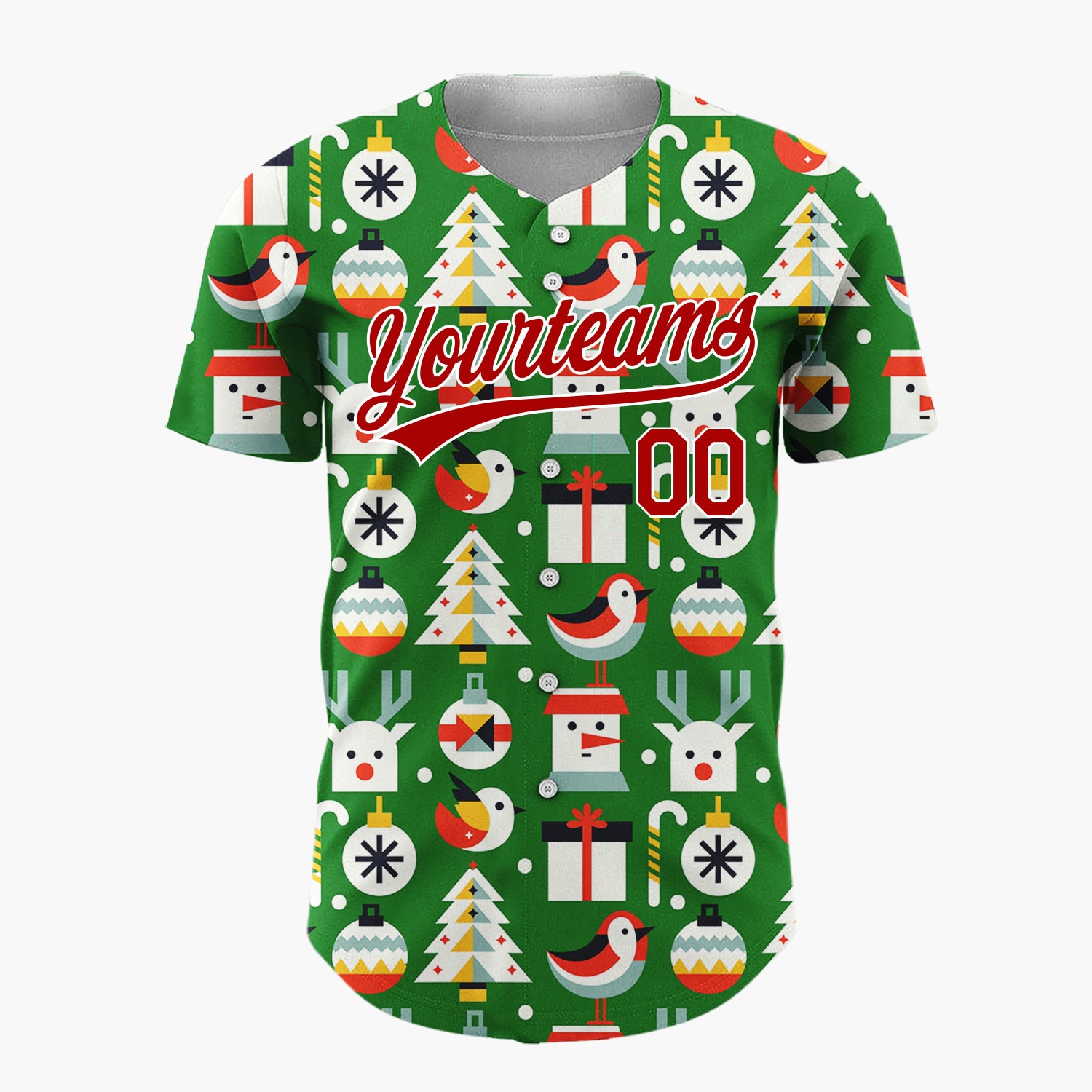 Custom Green Minimalist Santa Reindeer And Bird Geometric Christmas Baseball Jersey