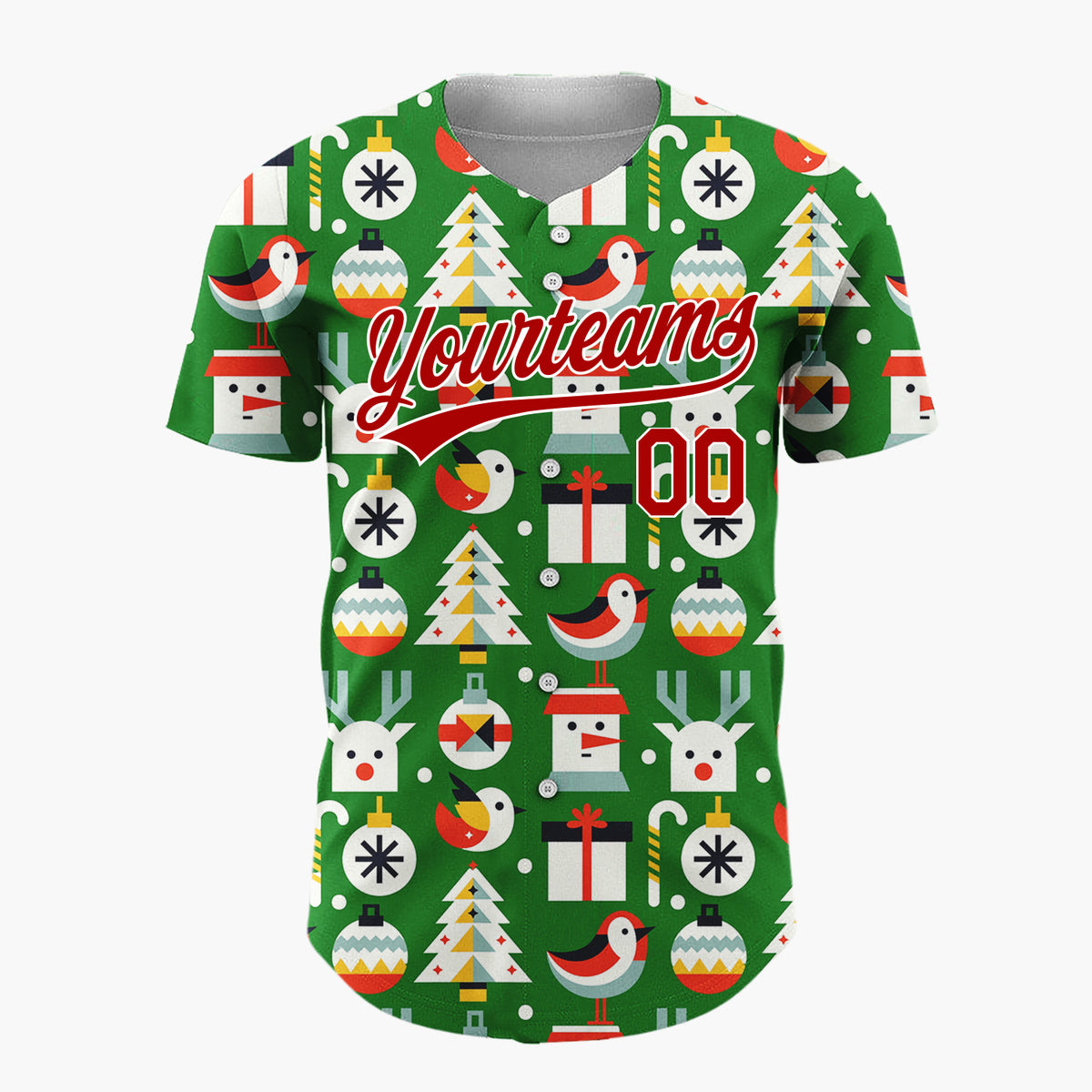 Custom Green Minimalist Santa Reindeer And Bird Geometric Christmas Baseball Jersey