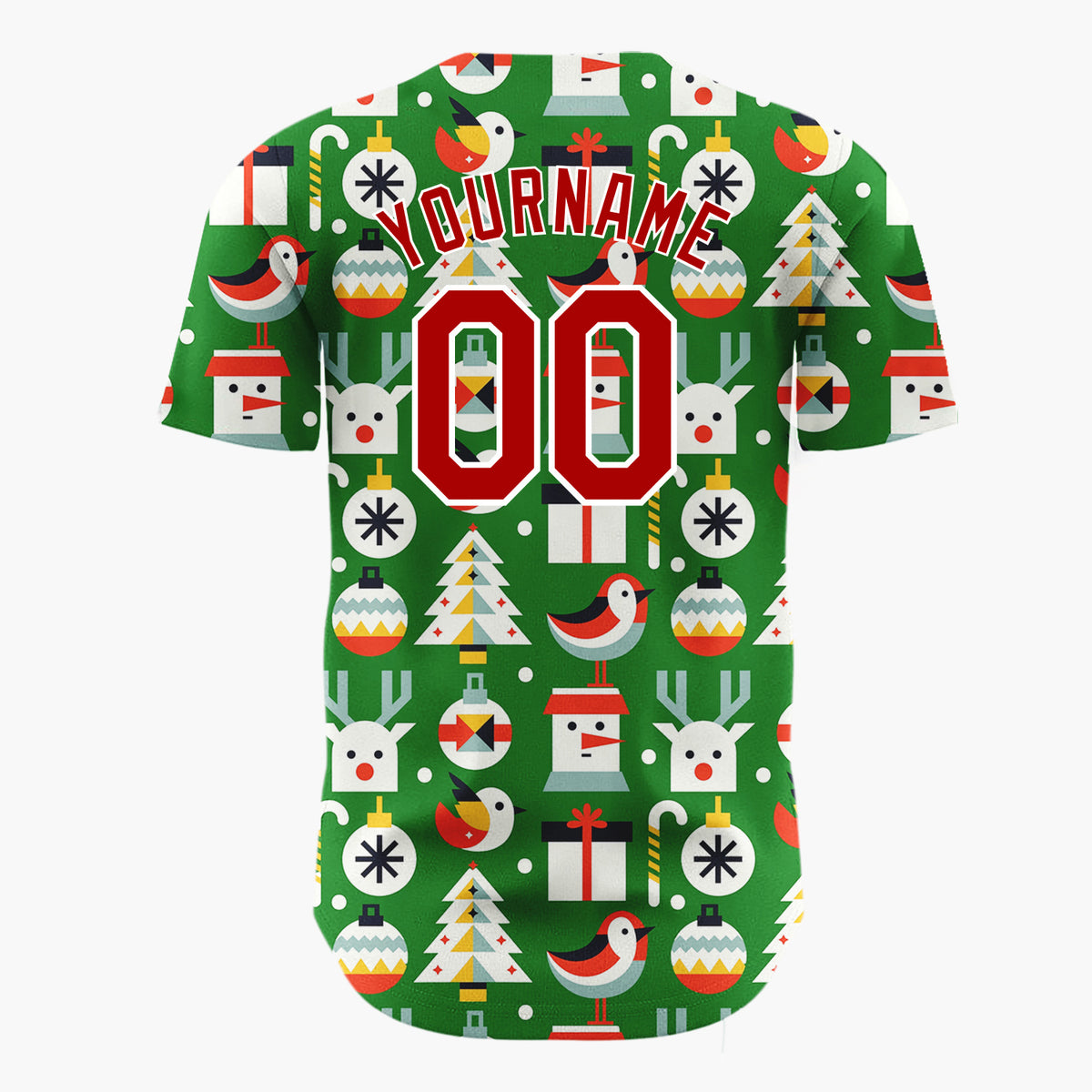 Custom Green Minimalist Santa Reindeer And Bird Geometric Christmas Baseball Jersey