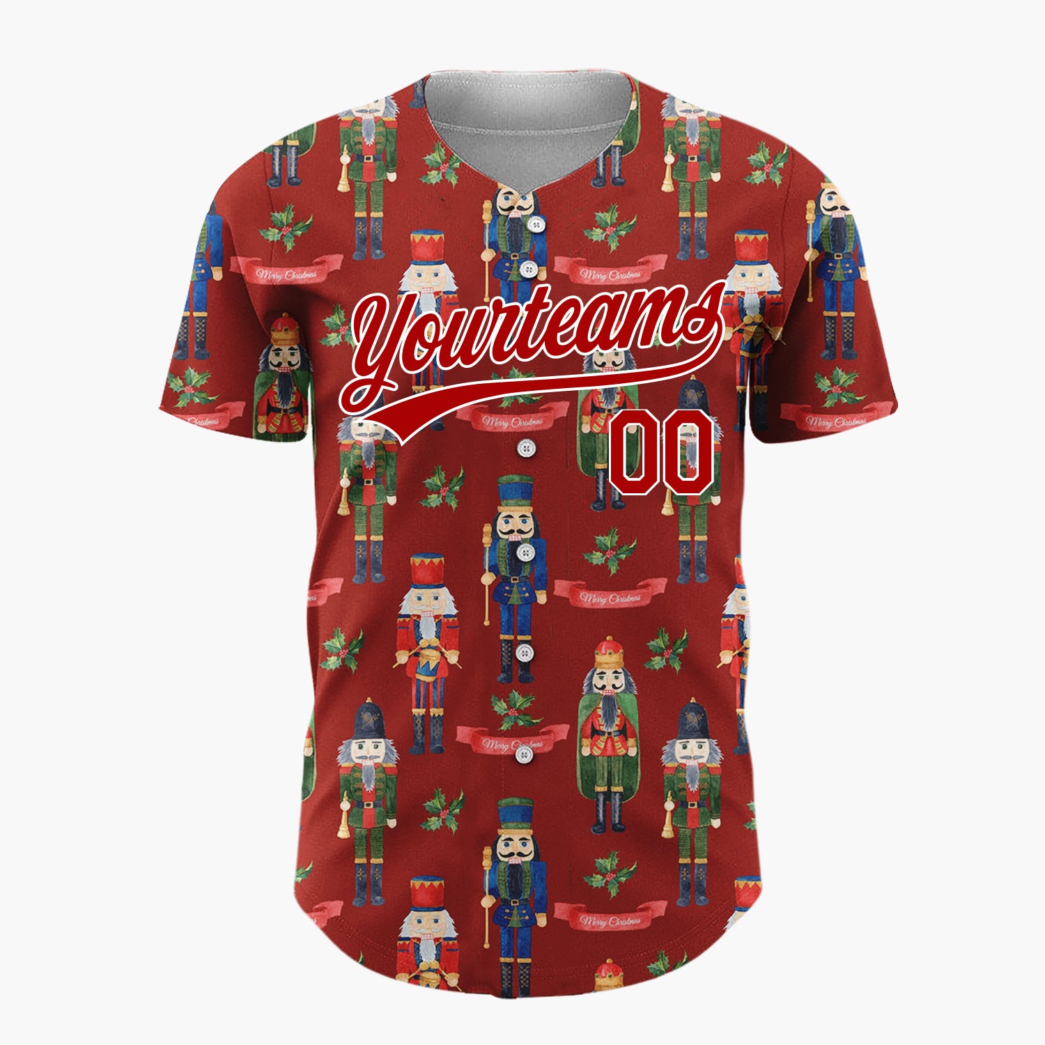 Custom Dark Red Nutcracker Soldier Watercolor Christmas Baseball Jersey