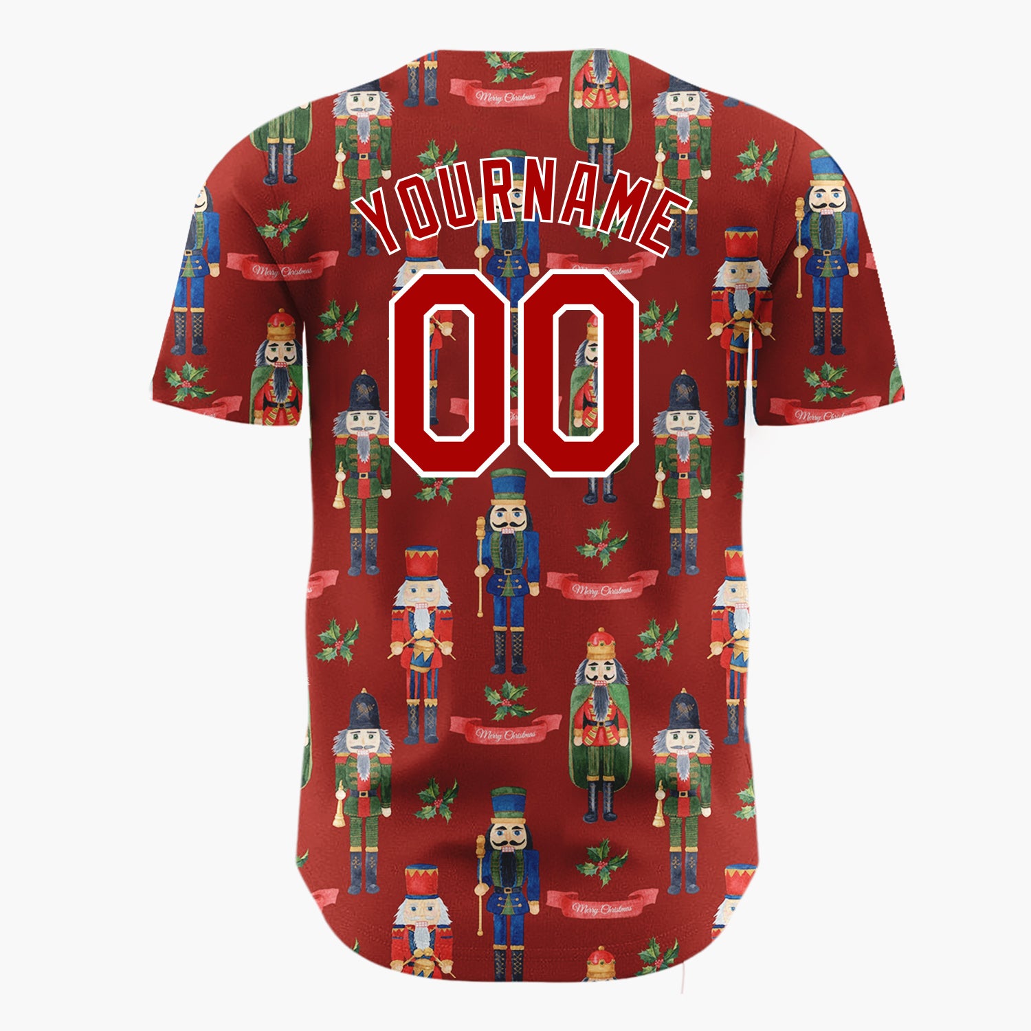 Custom Dark Red Nutcracker Soldier Watercolor Christmas Baseball Jersey