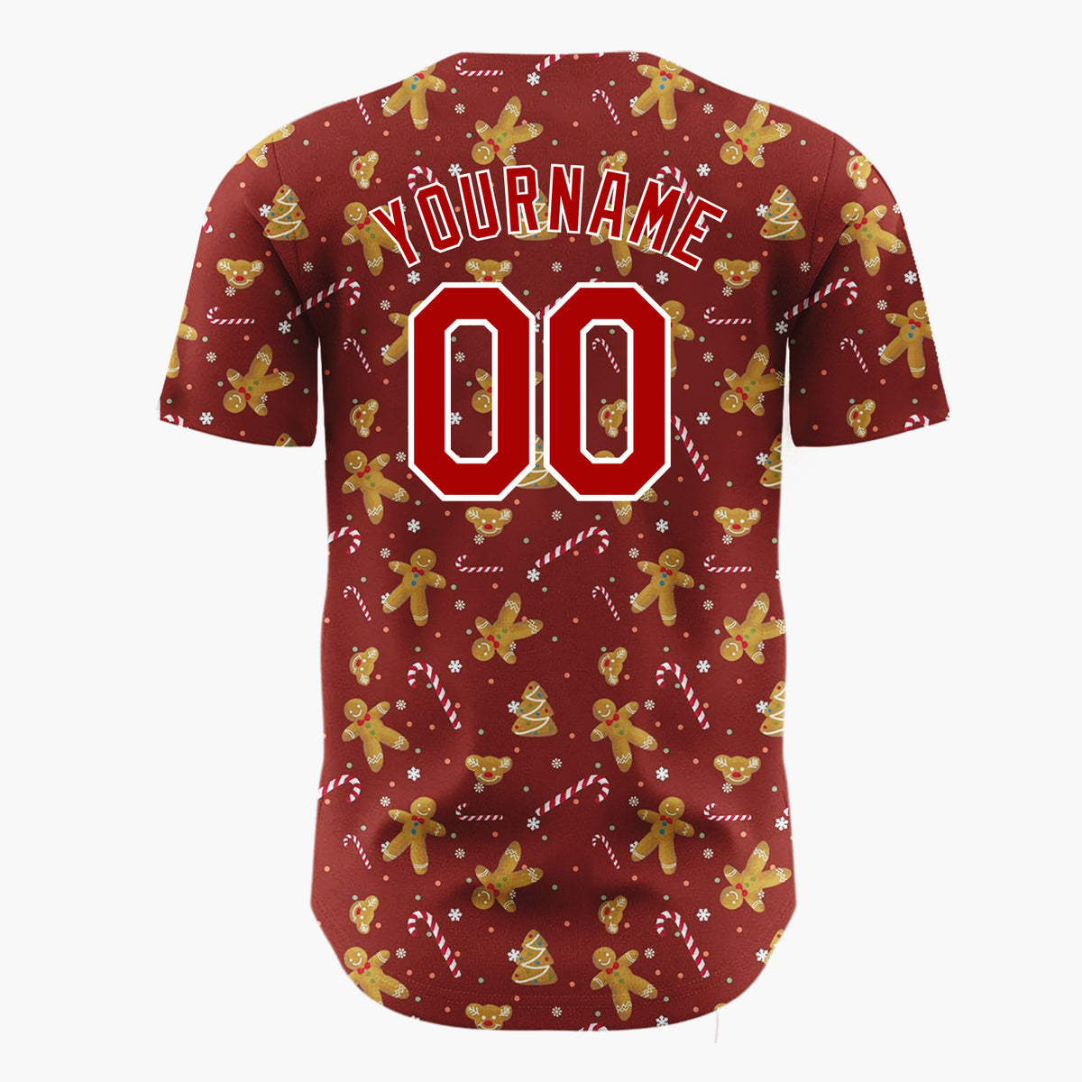 Custom Dark Red Golden Gingerbread Cookie Candy Canes Minimalist Pattern Christmas Baseball Jersey
