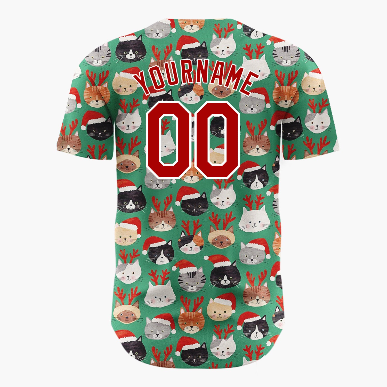 Custom Green Lovely Cats Wearing Santa Hat Christmas Doodles Cartoon Pattern Christmas Baseball Jersey