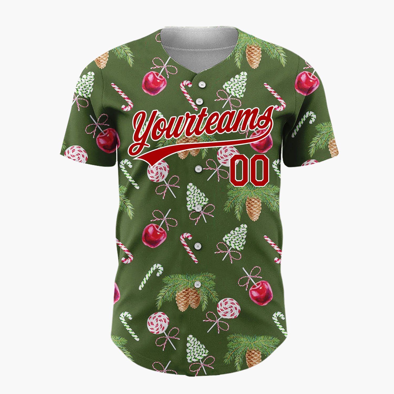 Custom Green Pinecones Candies Watercolor Christmas Baseball Jersey