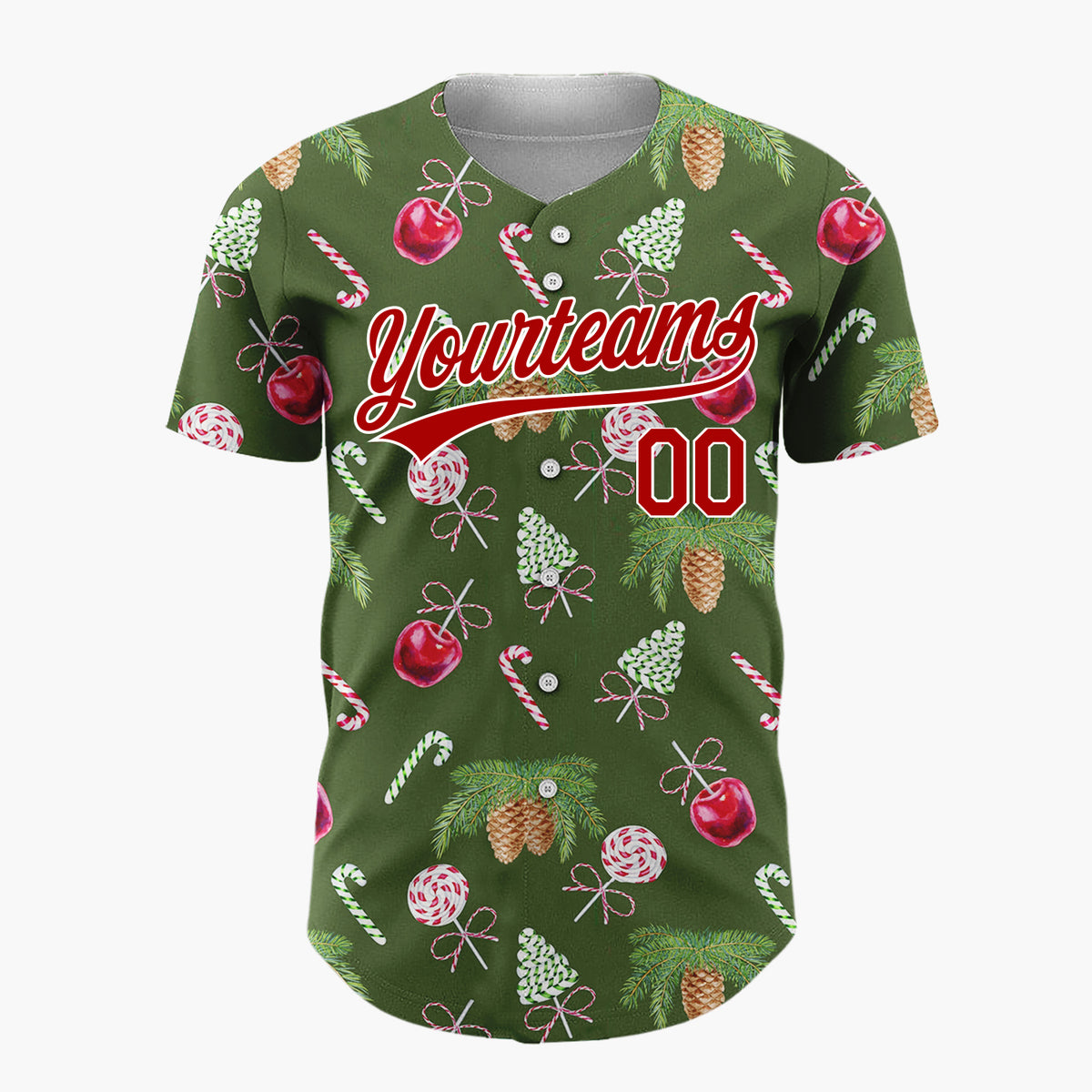 Custom Green Pinecones Candies Watercolor Christmas Baseball Jersey