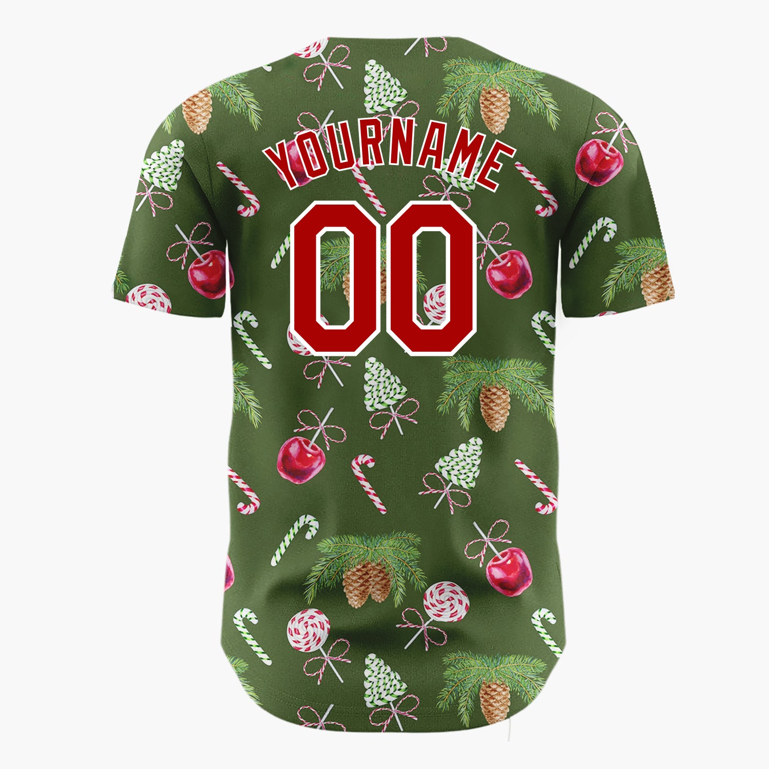 Custom Green Pinecones Candies Watercolor Christmas Baseball Jersey