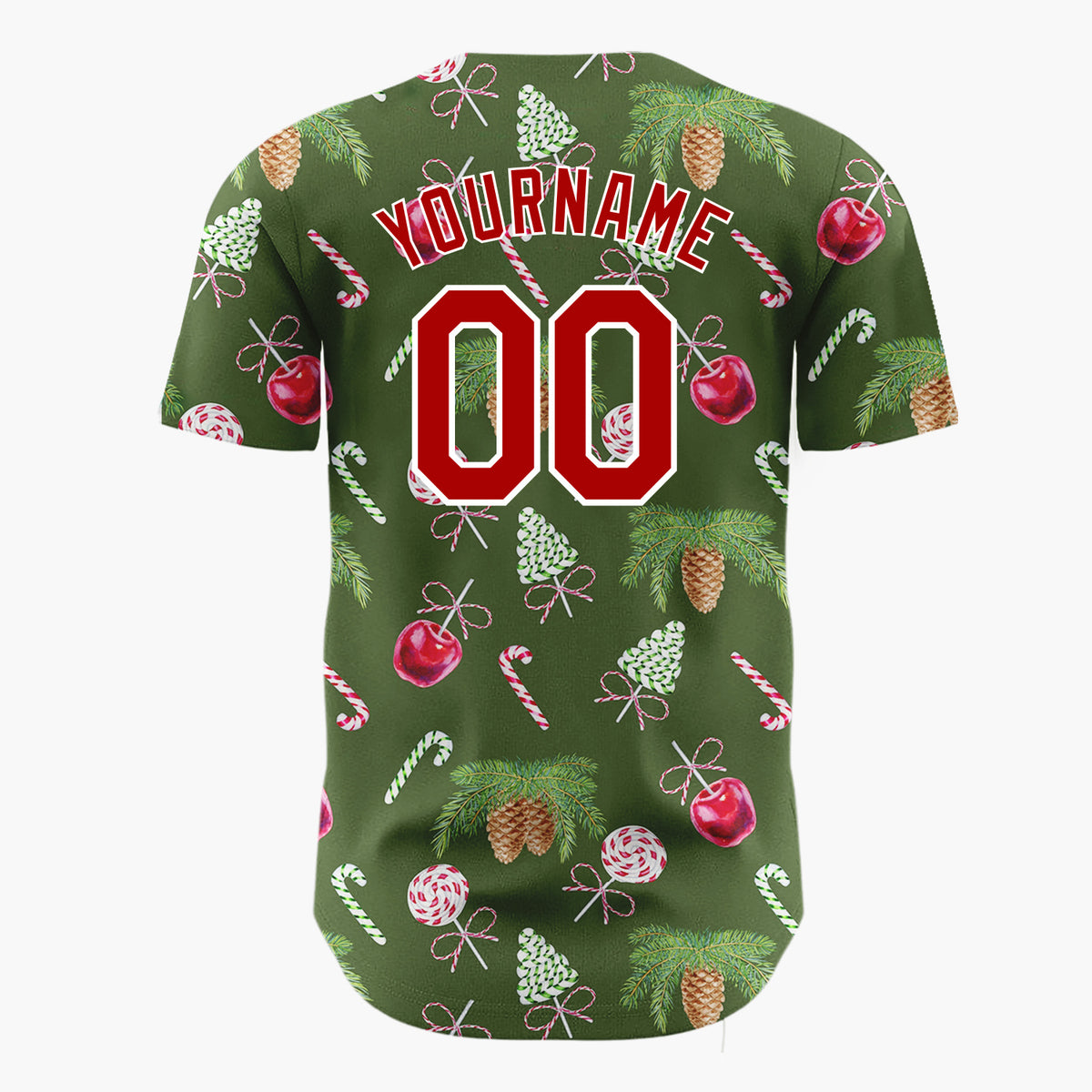 Custom Green Pinecones Candies Watercolor Christmas Baseball Jersey