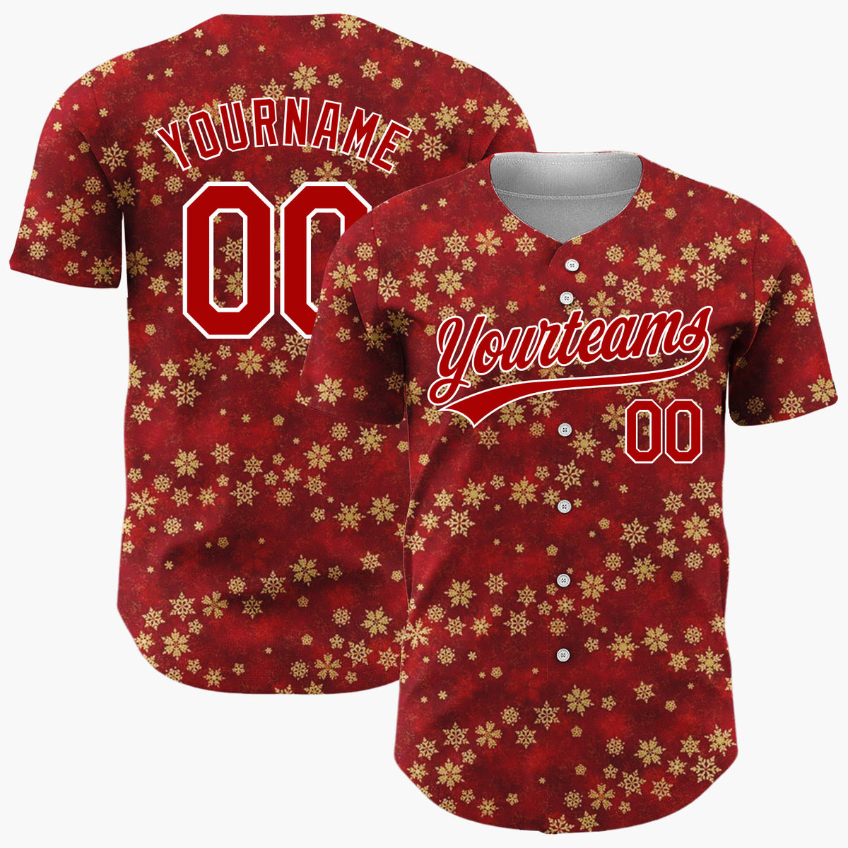 Custom Dark Red Golden Stars Abstract Minimalist Pattern Christmas Baseball Jersey