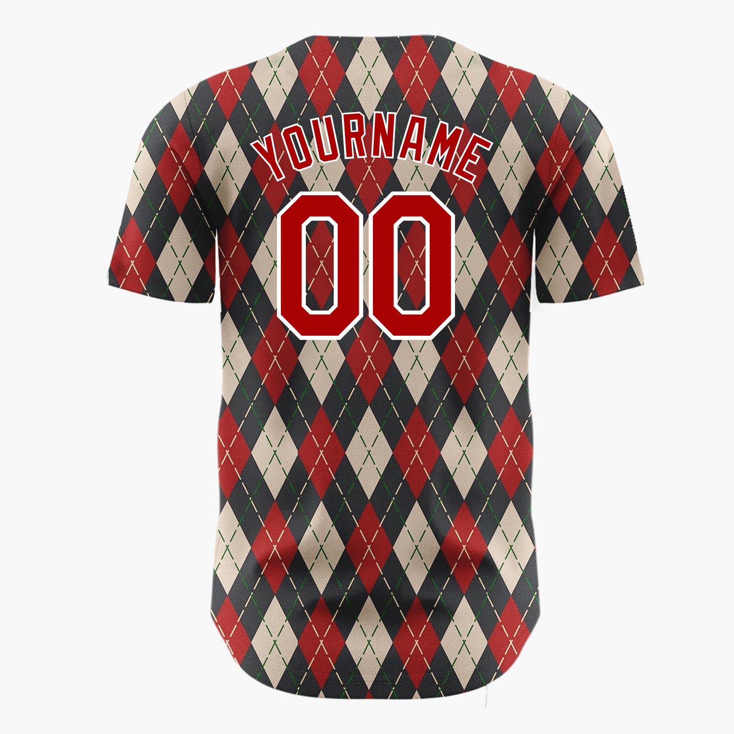 Custom Dark Red Argyle Diamond Pattern Abstract Pattern Christmas Baseball Jersey