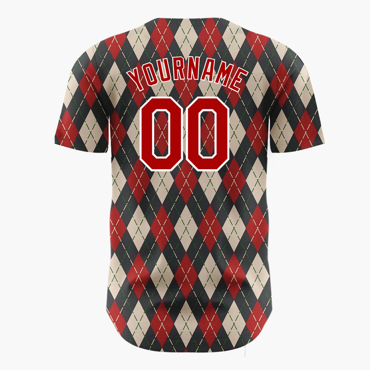 Custom Dark Red Argyle Diamond Pattern Abstract Pattern Christmas Baseball Jersey