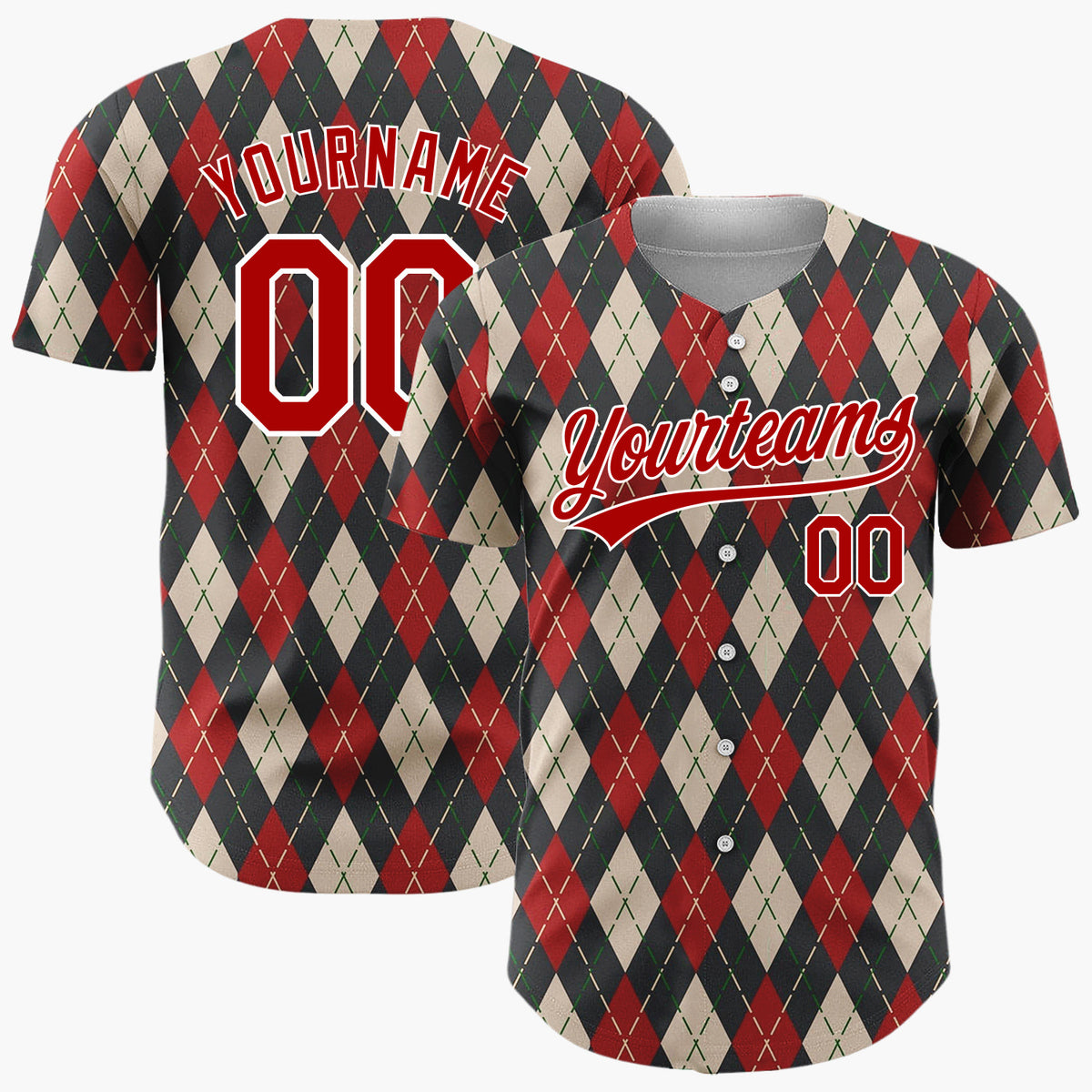 Custom Dark Red Argyle Diamond Pattern Abstract Pattern Christmas Baseball Jersey