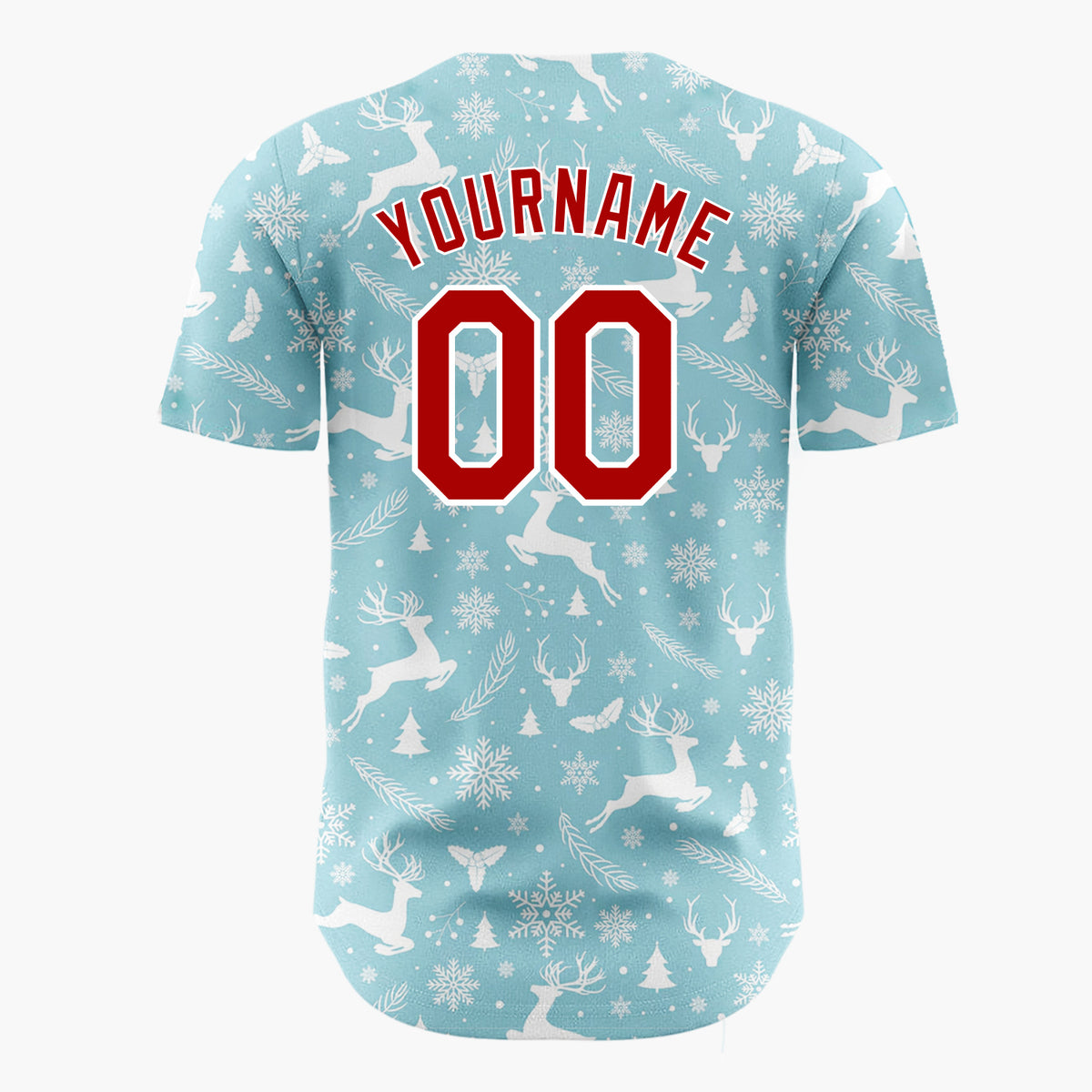 Custom Light Blue Reindeer Snowflakes Nordic Pattern Christmas Baseball Jersey