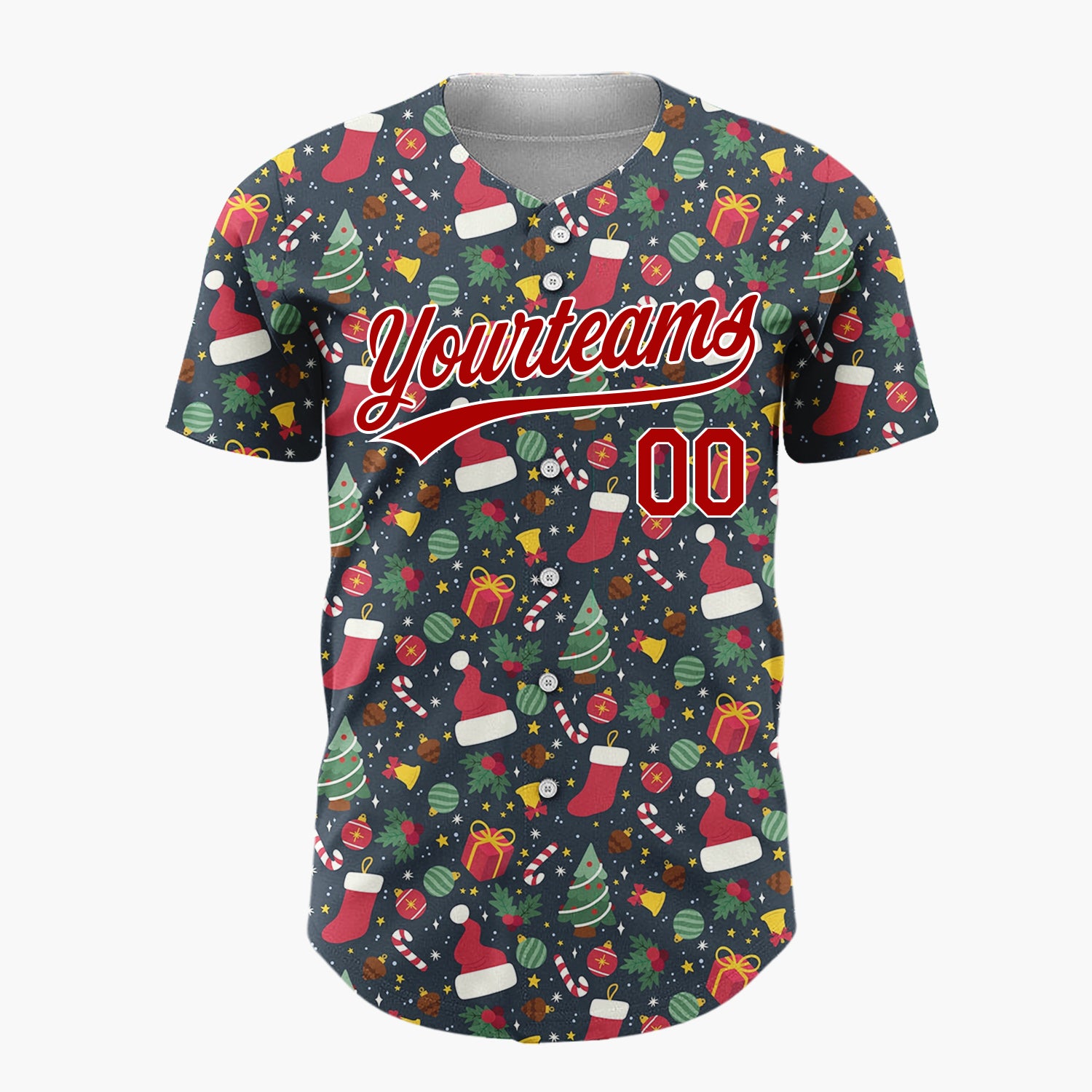 Custom Dark Red Christmas Ornaments Abstract Cartoon Pattern Christmas Baseball Jersey