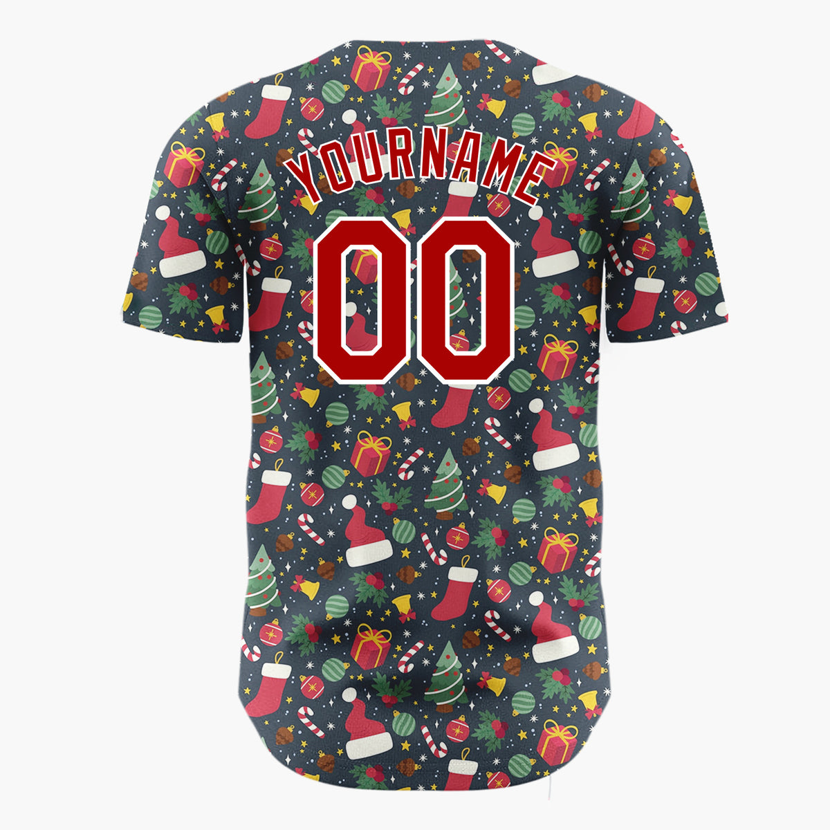 Custom Dark Red Christmas Ornaments Abstract Cartoon Pattern Christmas Baseball Jersey