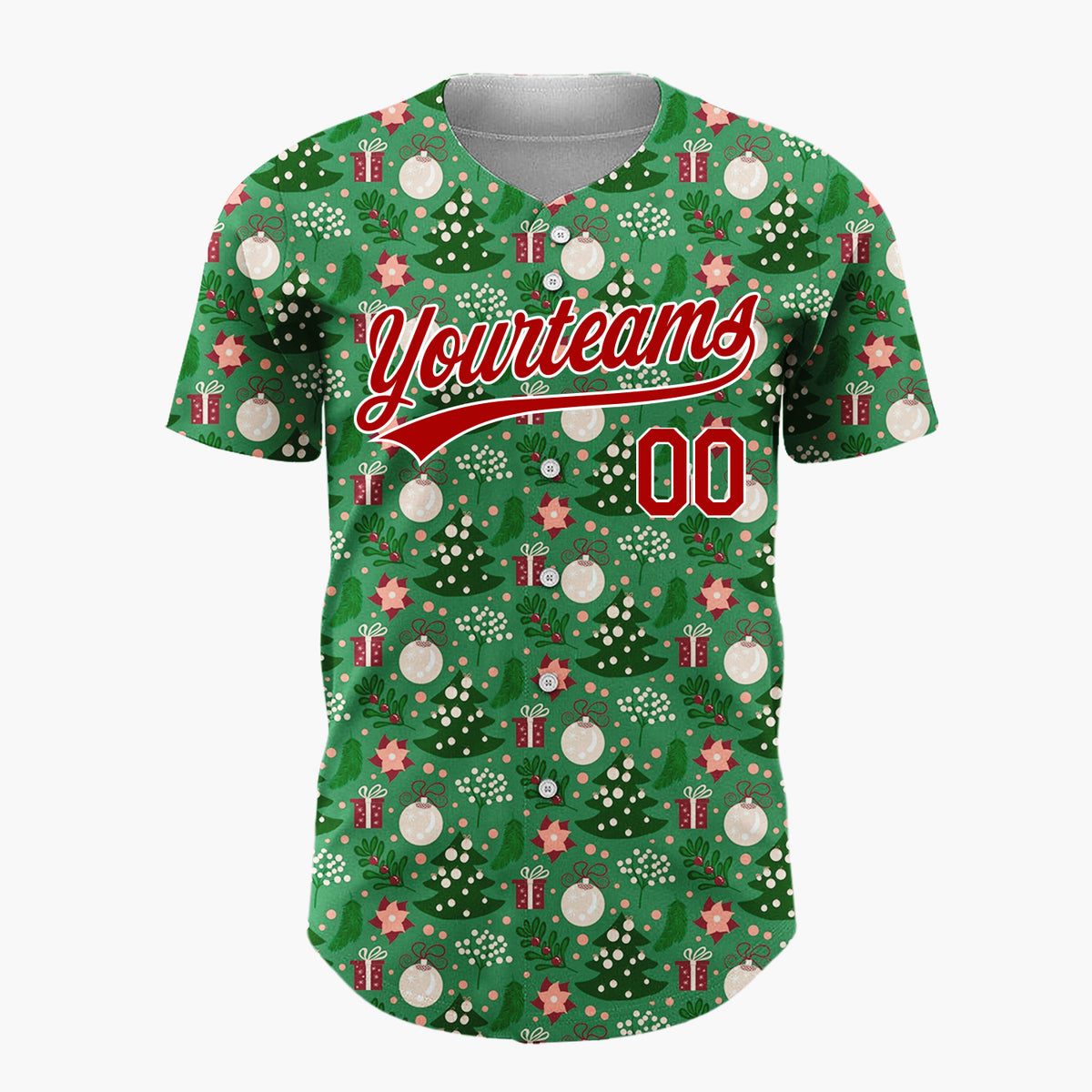 Custom Green Red Cream Trees Gifts And Ornaments Merry Christmas Baseball Jersey